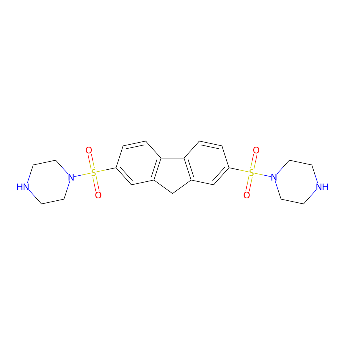 2,7-bis(piperazin-1-ylsulfonyl)-9H-fluorene molecular structure, CAS 321685-60-3