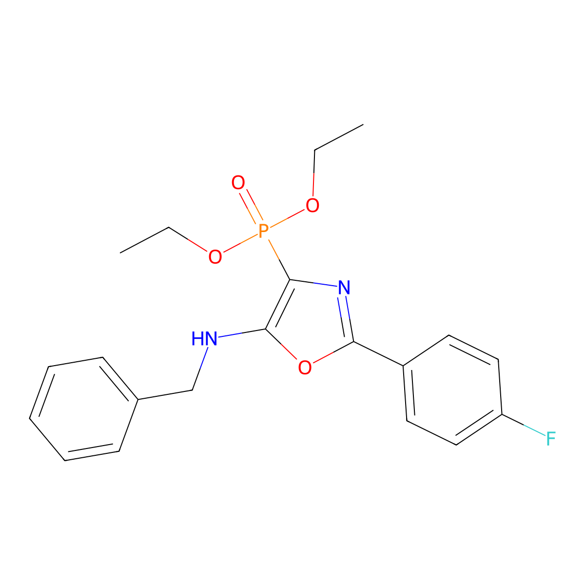 N-benzyl-4-diethoxyphosphoryl-2-(4-fluorophenyl)-1,3-oxazol-5-amine molecular structure, CAS 321685-77-2