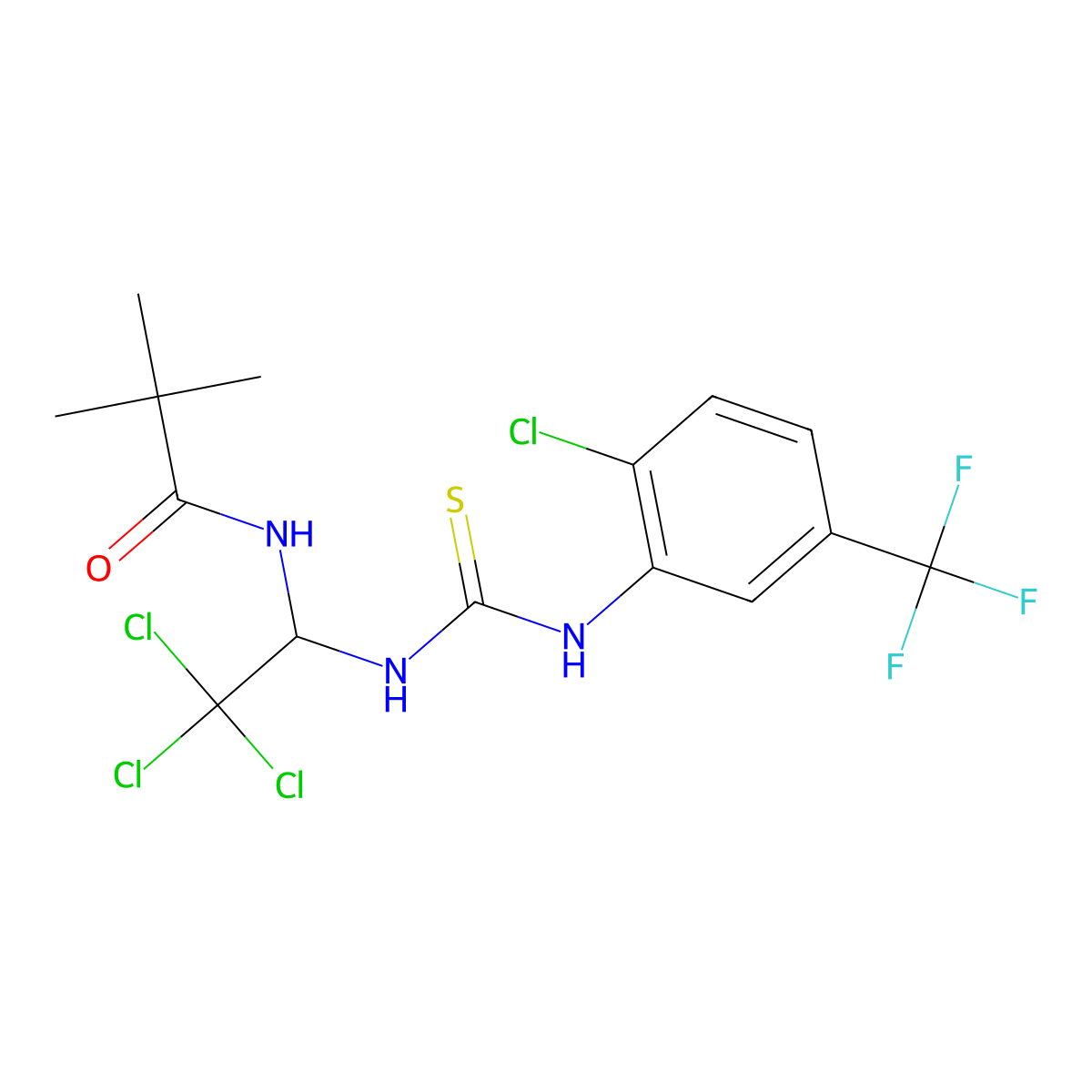2,2-dimethyl-N-[2,2,2-trichloro-1-[[2-chloro-5-(trifluoromethyl)phenyl]carbamothioylamino]ethyl]propanamide molecular structure, CAS 321686-52-6