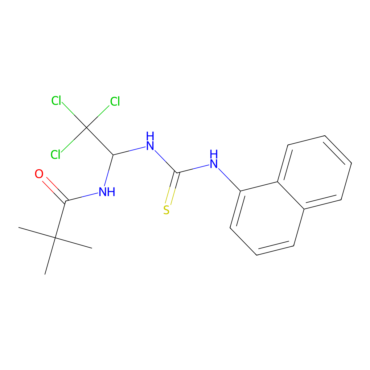 2,2-dimethyl-N-[2,2,2-trichloro-1-(naphthalen-1-ylcarbamothioylamino)ethyl]propanamide molecular structure, CAS 321686-53-7