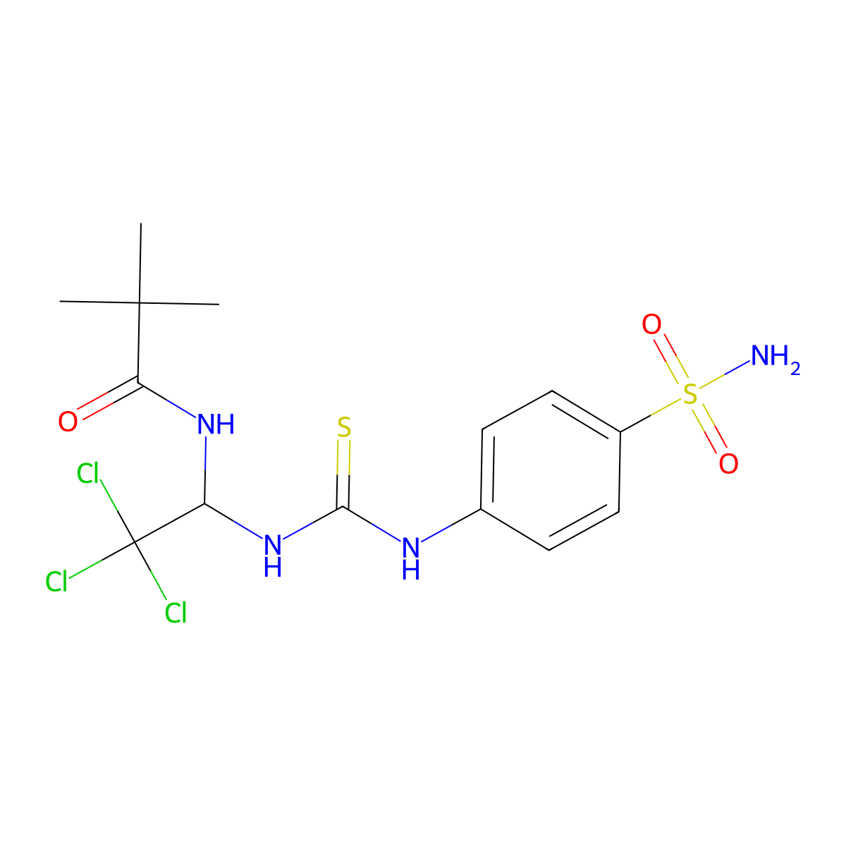 2,2-dimethyl-N-[2,2,2-trichloro-1-[(4-sulfamoylphenyl)carbamothioylamino]ethyl]propanamide molecular structure, CAS 321686-55-9
