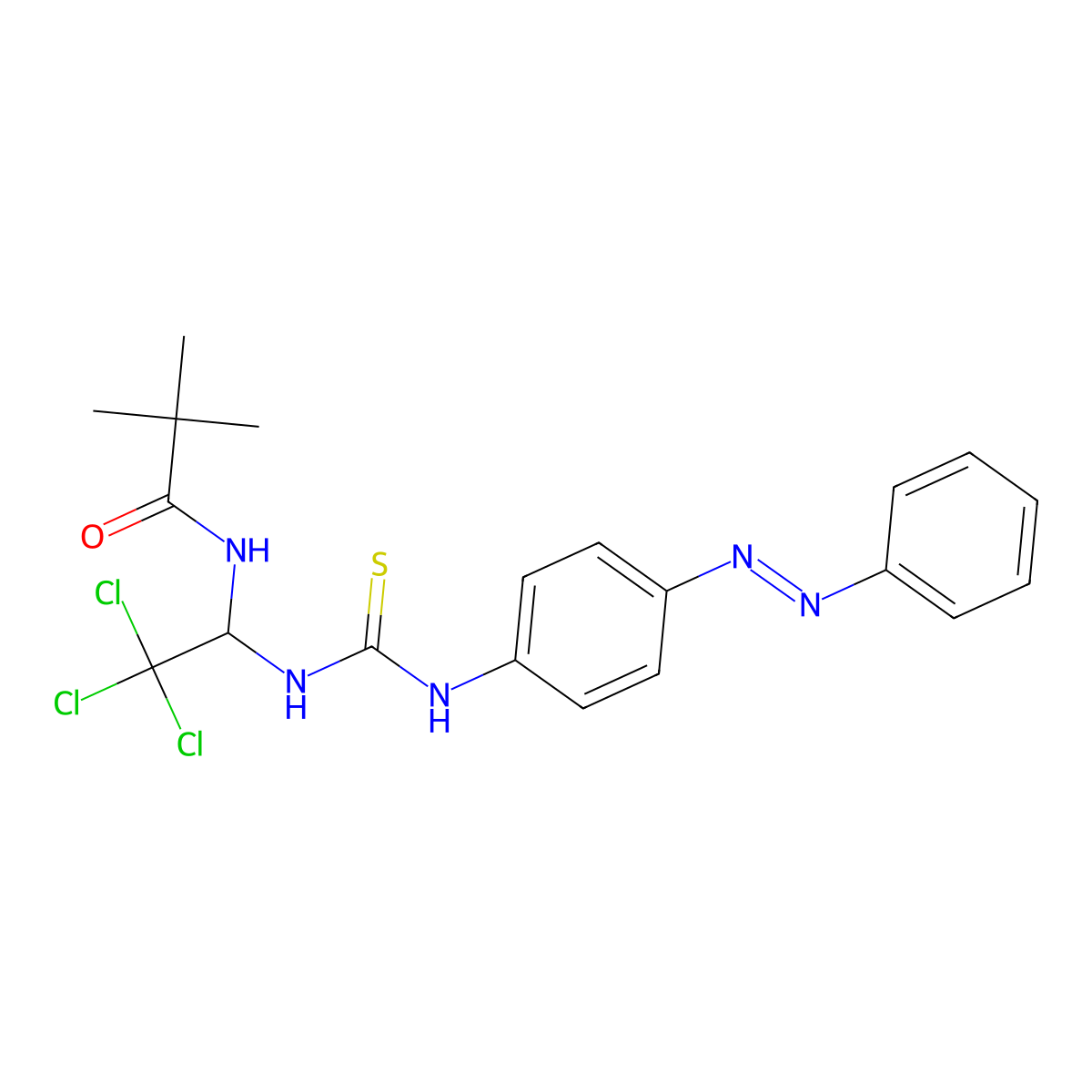 2,2-Dimethyl-N-{2,2,2-trichloro-1-[({4-[(E)-phenyldiazenyl]anilino}carbothioyl)amino]ethyl}propanamide molecular structure, CAS 321686-56-0