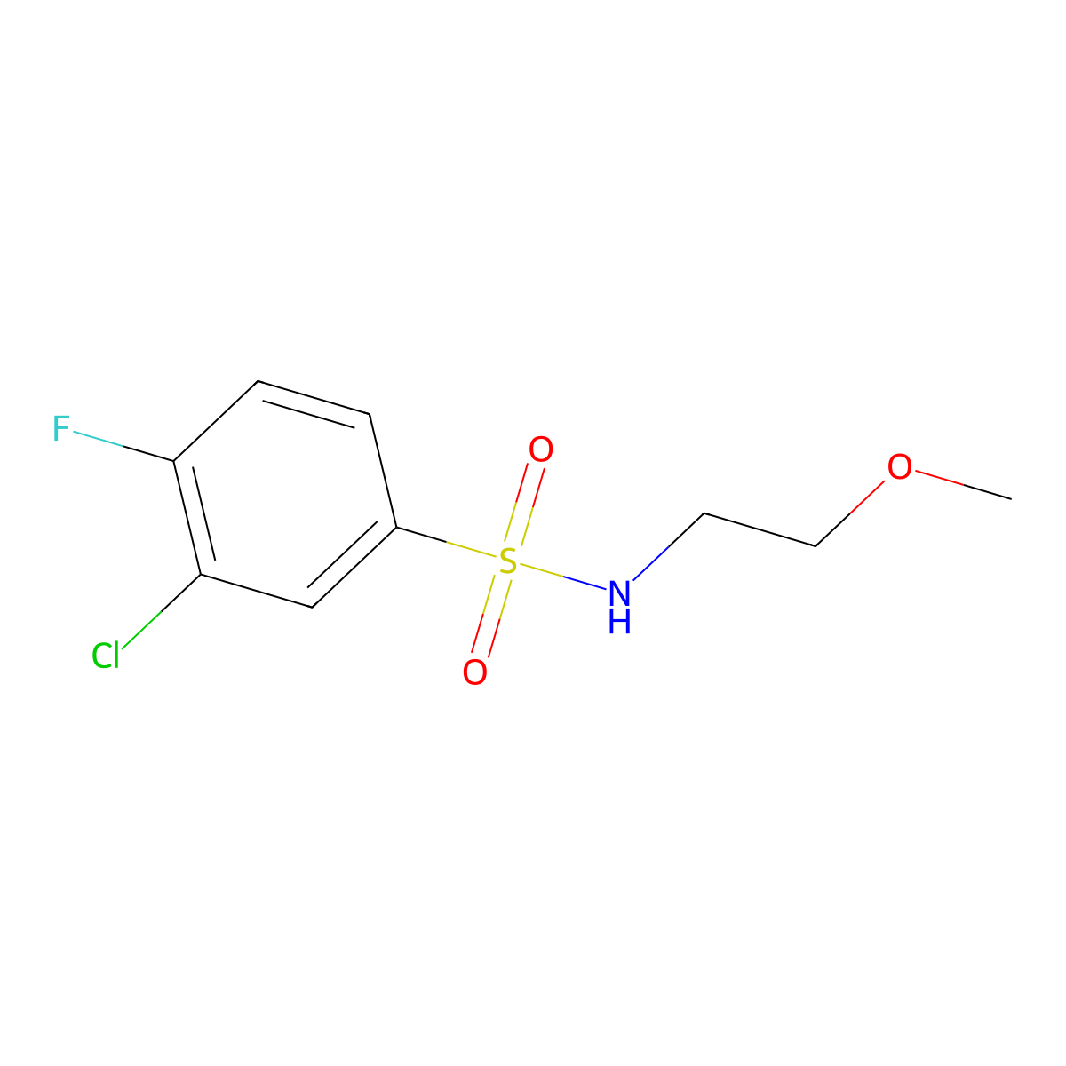 3-chloro-4-fluoro-N-(2-methoxyethyl)benzenesulfonamide molecular structure, CAS 321705-98-0