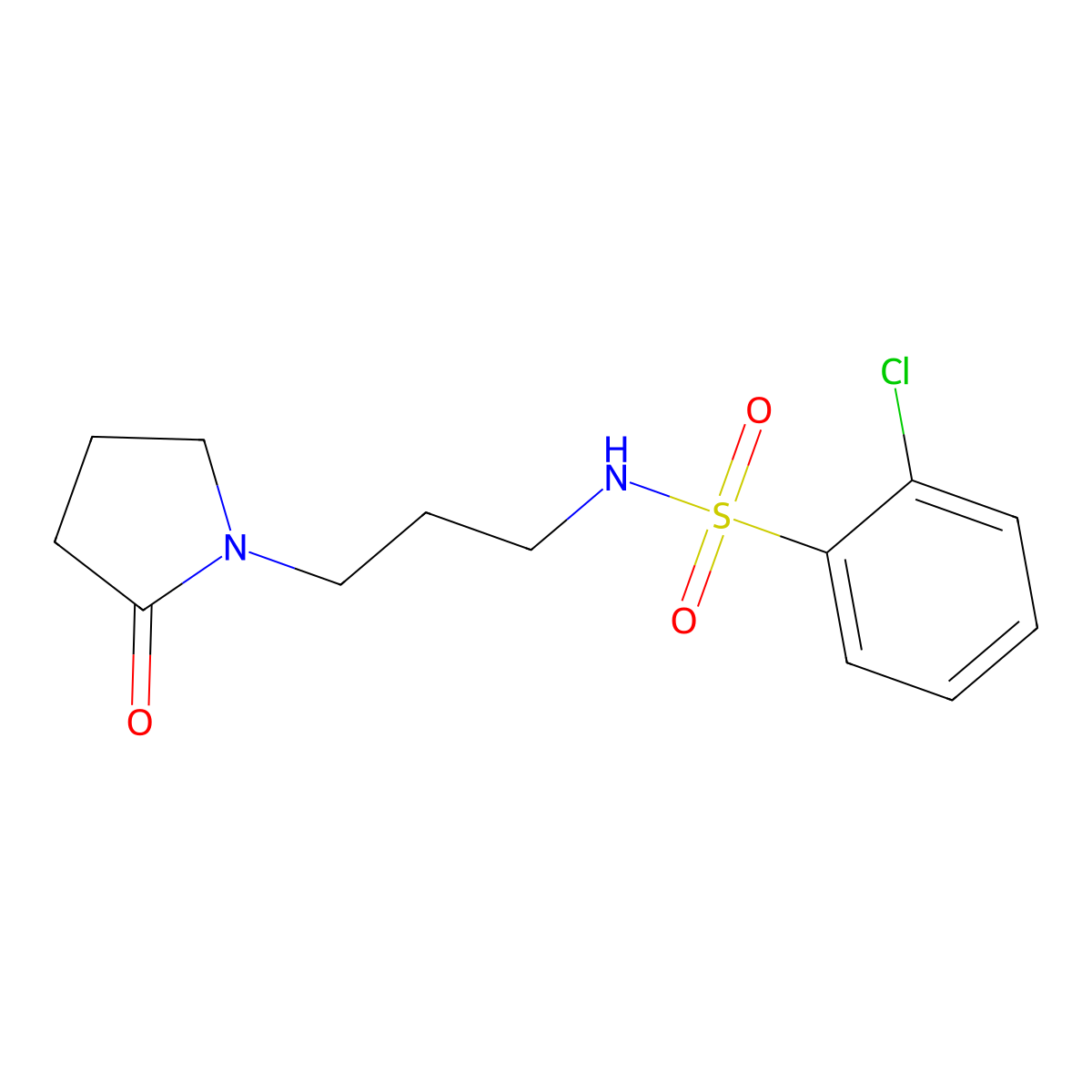 2-Chloro-N-(3-(2-oxopyrrolidin-1-yl)propyl)benzenesulfonamide molecular structure, CAS 321713-63-7