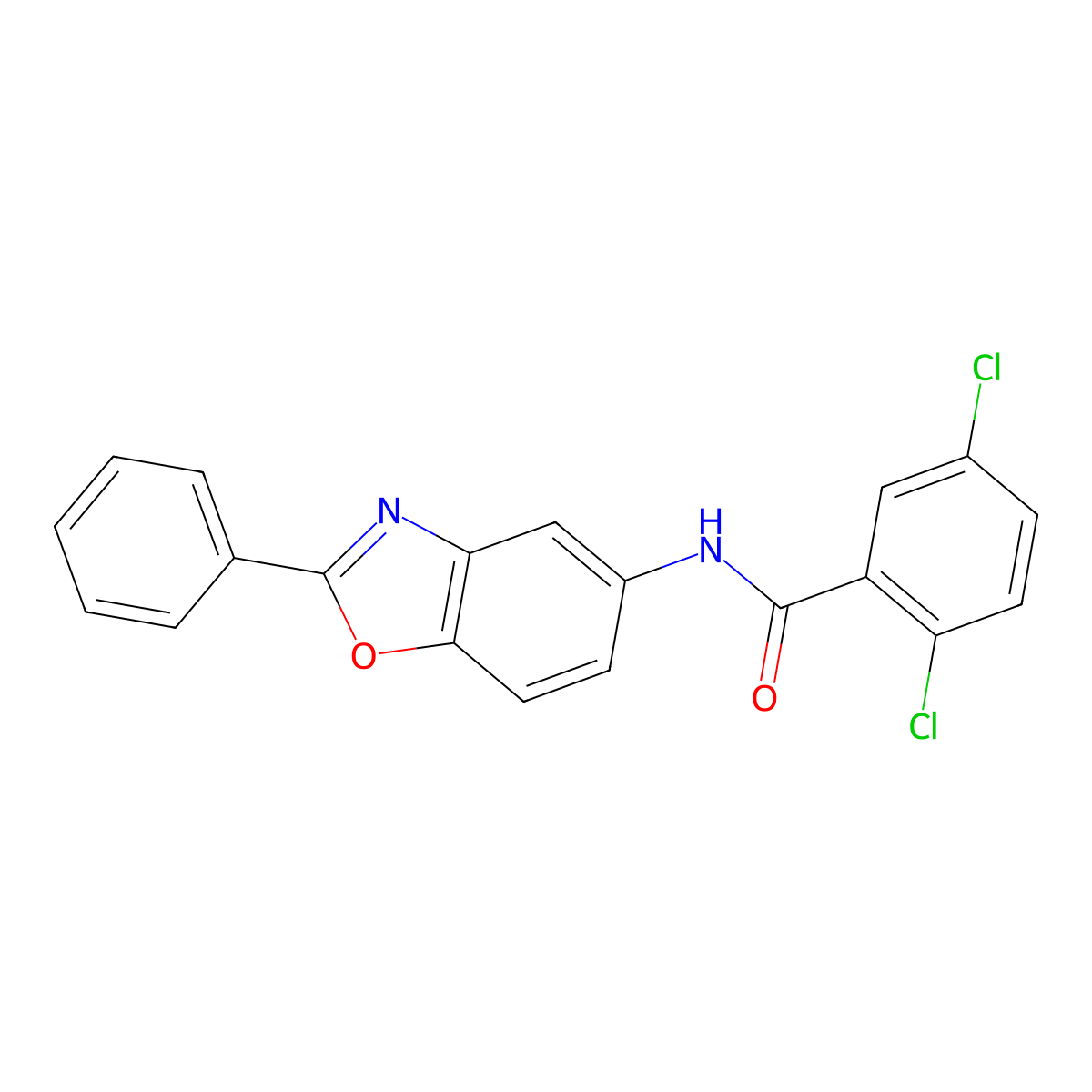 2,5-dichloro-N-(2-phenyl-1,3-benzoxazol-5-yl)benzamide molecular structure, CAS 321726-63-0