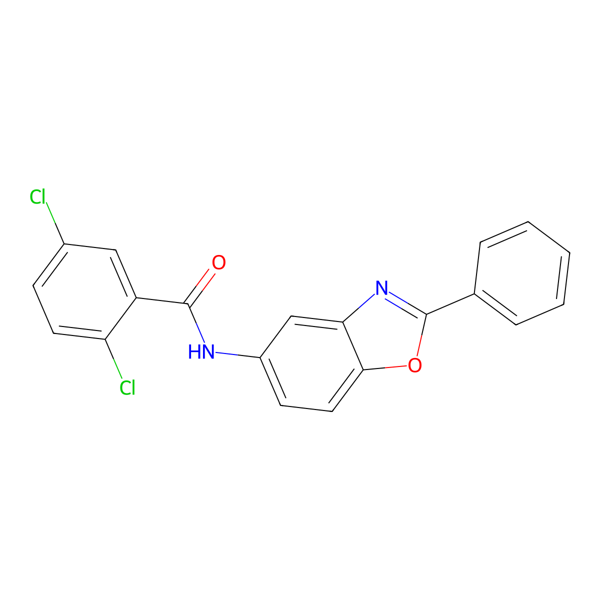 2,5-dichloro-N-(2-phenyl-1,3-benzoxazol-5-yl)benzamide molecular structure, CAS 321726-63-0