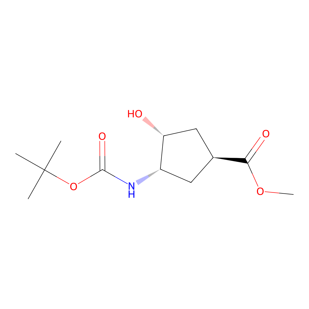 (1S,3S,4R)-Methyl 3-((tert-butoxycarbonyl)amino)-4-hydroxycyclopentanecarboxylate molecular structure, CAS 321744-21-2