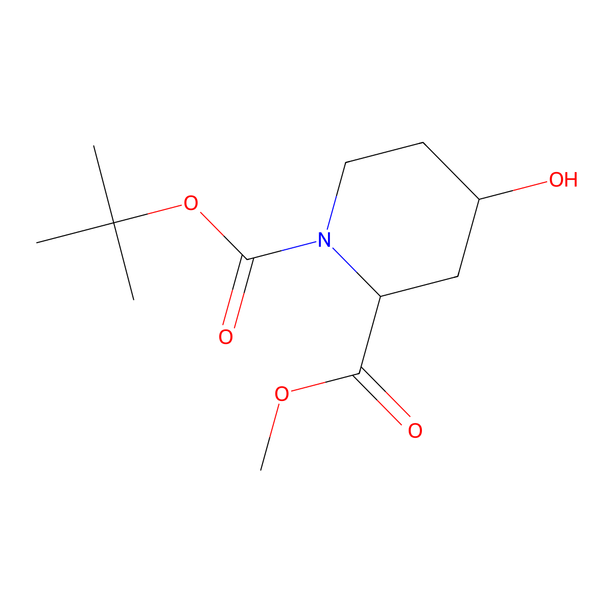 1-tert-butyl 2-methyl (2R,4R)-4-hydroxypiperidine-1,2-dicarboxylate molecular structure, CAS 321744-25-6