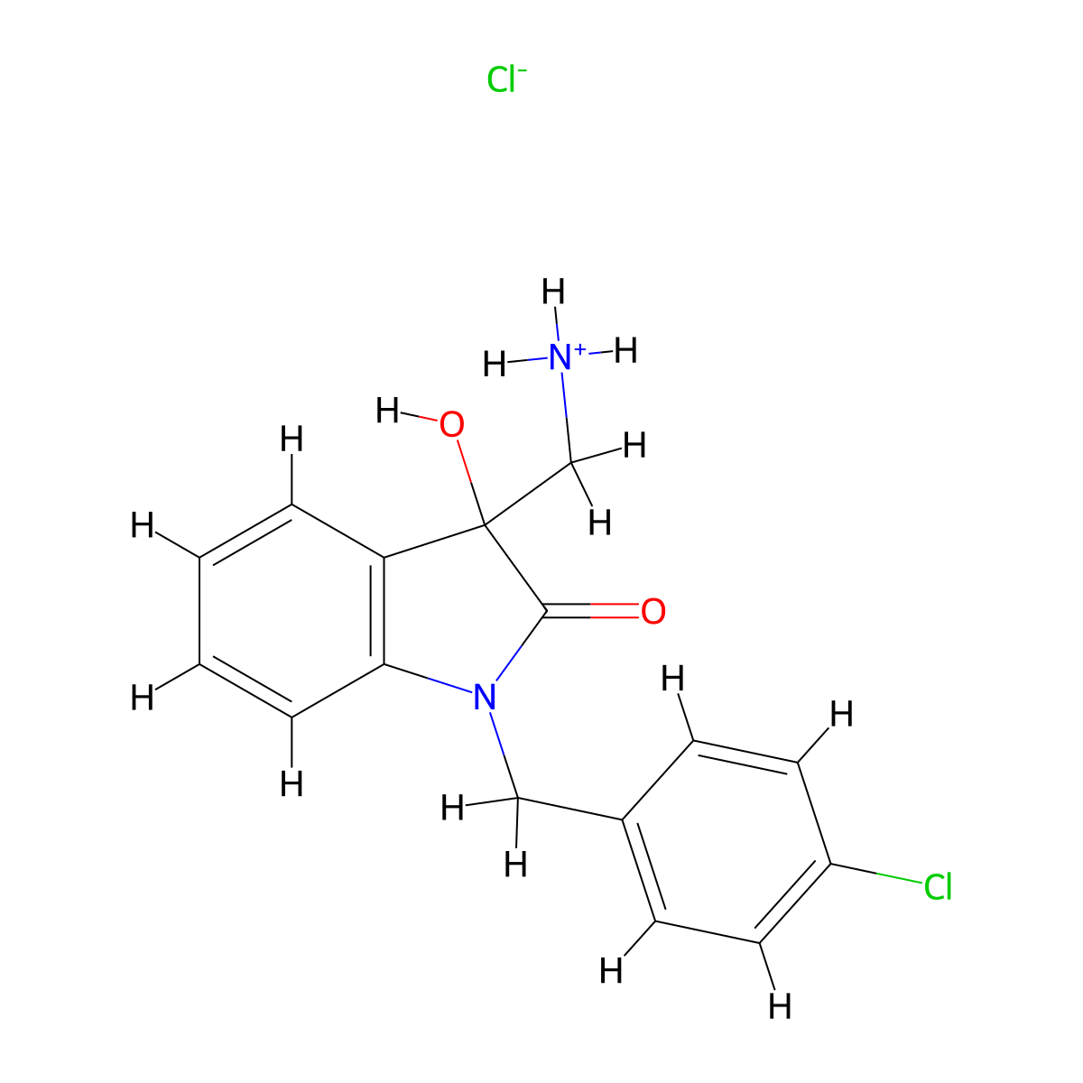 2-Indolinone, 3-(aminomethyl)-1-(p-chlorobenzyl)-3-hydroxy-, monohydrochloride molecular structure, CAS 32177-63-2