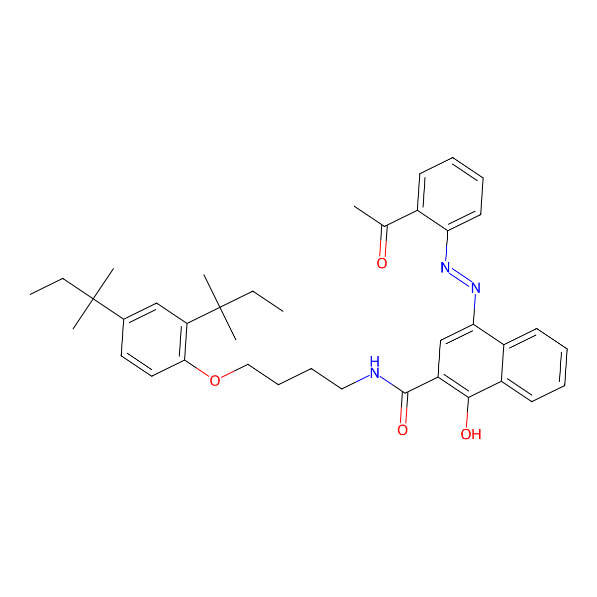 2-Naphthalenecarboxamide, 4-[2-(2-acetylphenyl)diazenyl]-N-[4-[2,4-bis(1,1-dimethylpropyl)phenoxy]butyl]-1-hydroxy- molecular structure, CAS 32180-77-1