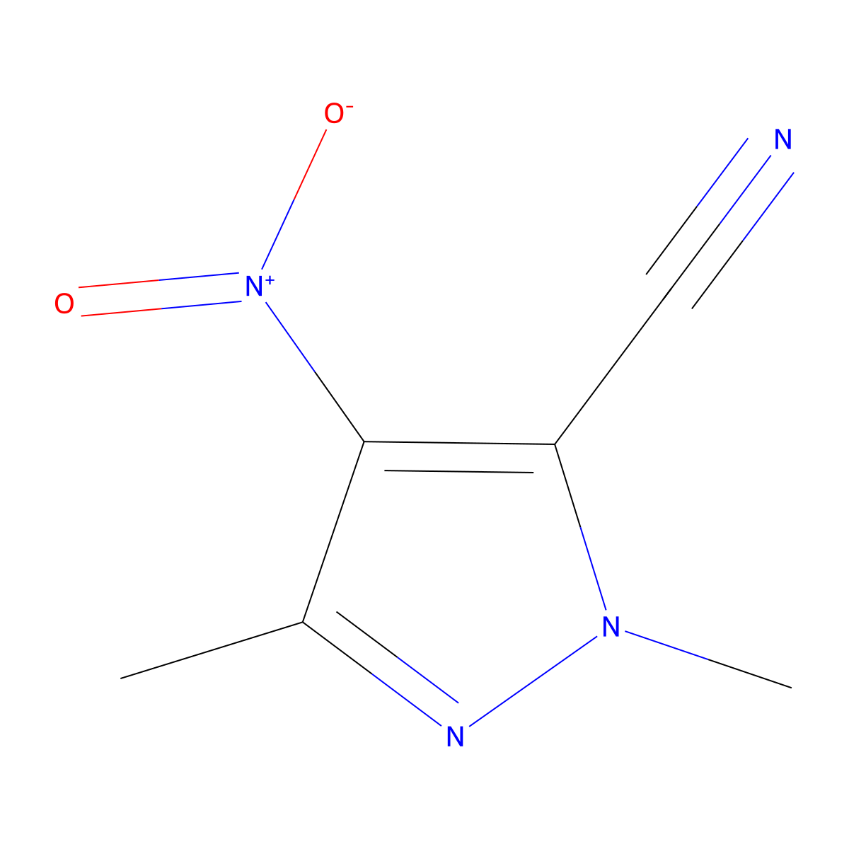 1,3-dimethyl-4-nitro-1H-pyrazole-5-carbonitrile molecular structure, CAS 32183-13-4
