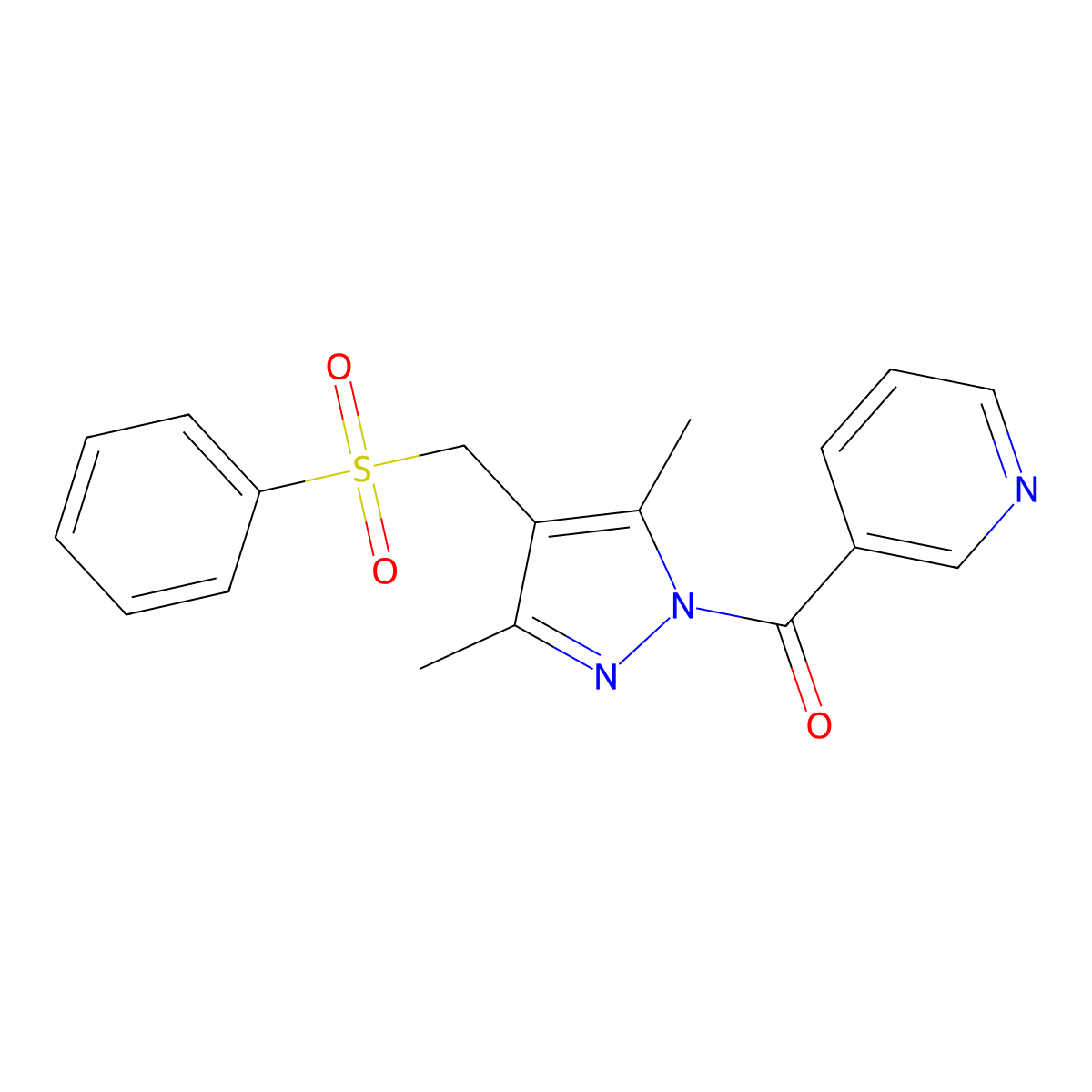 {3,5-dimethyl-4-[(phenylsulfonyl)methyl]-1H-pyrazol-1-yl}(3-pyridinyl)methanone molecular structure, CAS 321848-15-1