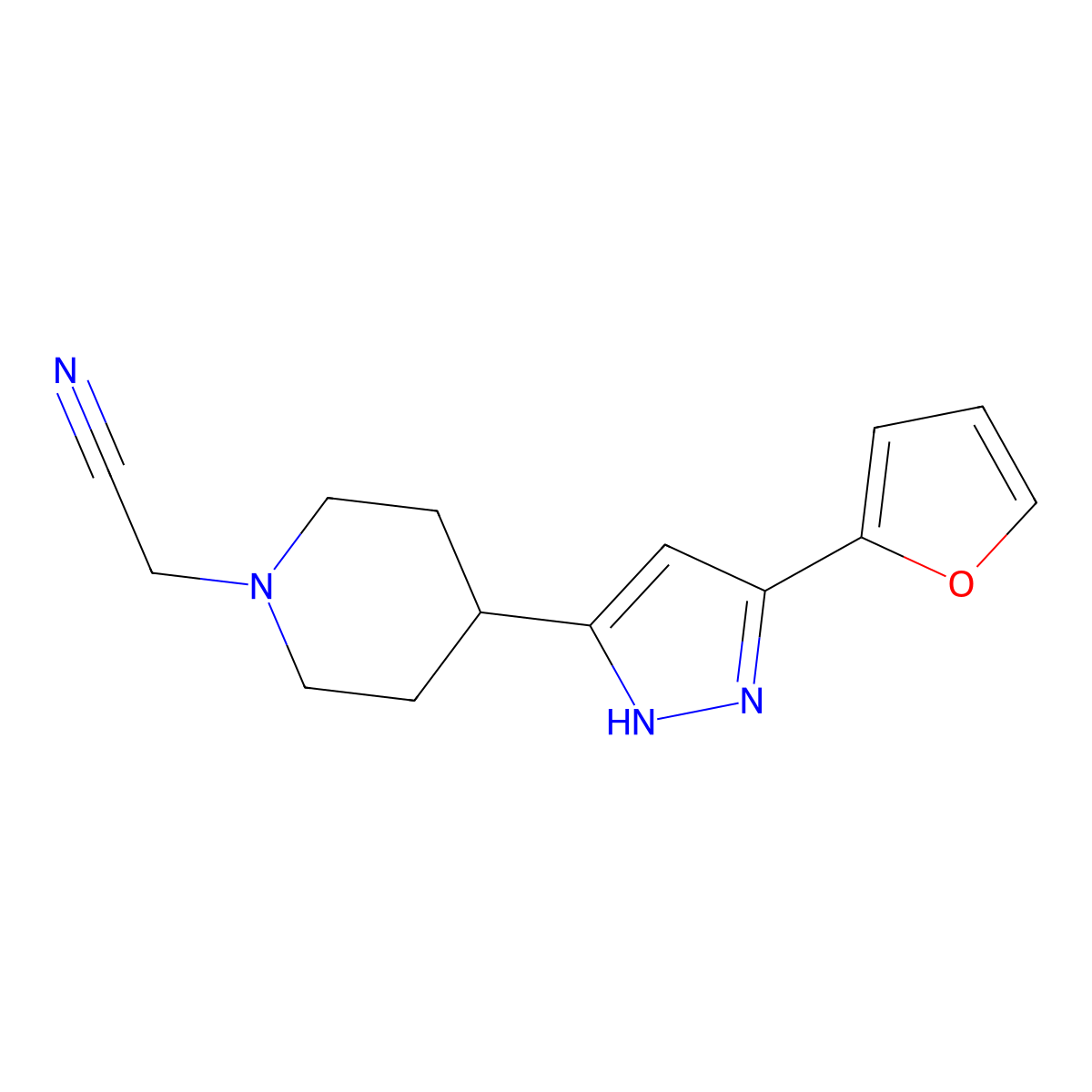 2-{4-[5-(2-furyl)-1H-pyrazol-3-yl]piperidino}acetonitrile molecular structure, CAS 321848-25-3