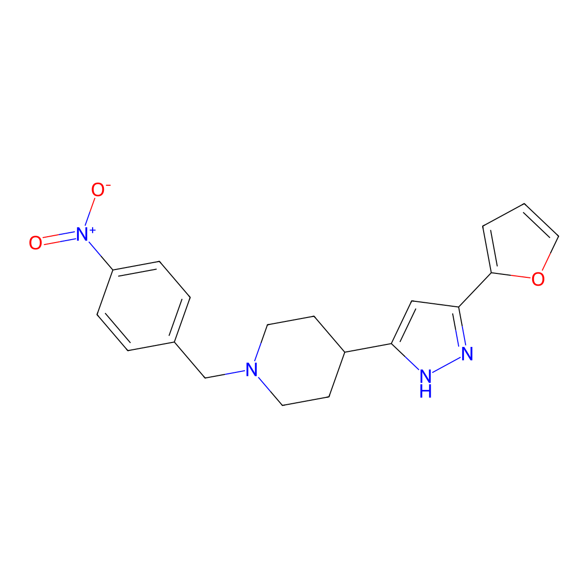 4-[5-(2-furyl)-1H-pyrazol-3-yl]-1-(4-nitrobenzyl)piperidine molecular structure, CAS 321848-26-4