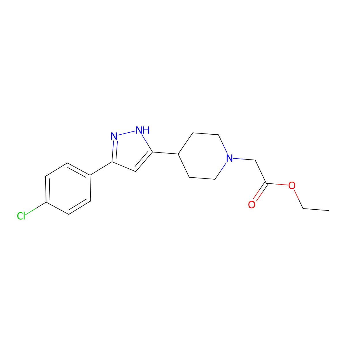 ethyl 2-{4-[5-(4-chlorophenyl)-1H-pyrazol-3-yl]piperidino}acetate molecular structure, CAS 321848-30-0