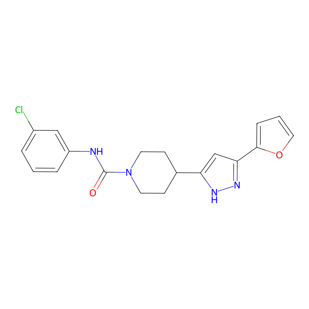N-(3-chlorophenyl)-4-[5-(2-furyl)-1H-pyrazol-3-yl]tetrahydro-1(2H)-pyridinecarboxamide molecular structure, CAS 321848-32-2