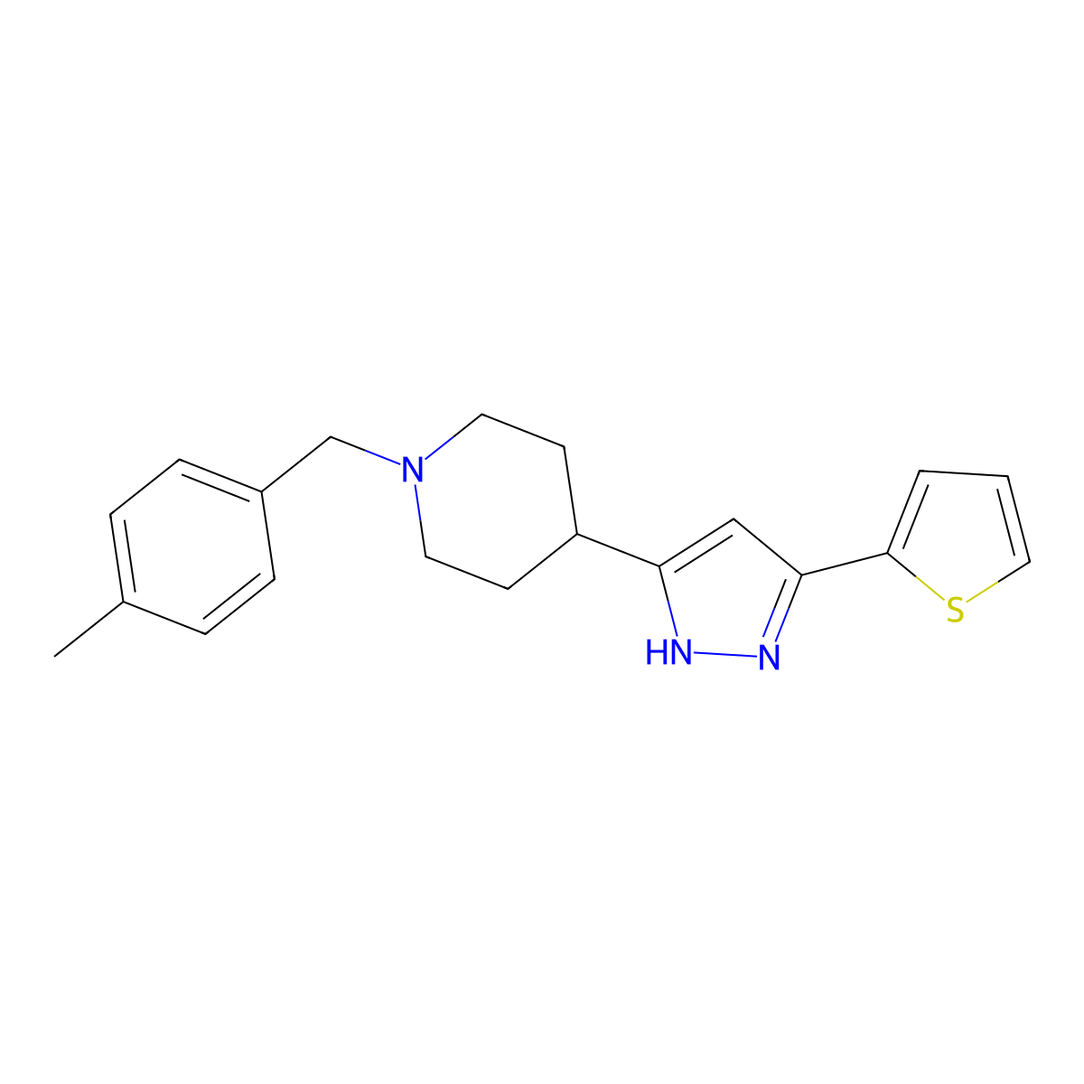 1-(4-methylbenzyl)-4-[5-(2-thienyl)-1H-pyrazol-3-yl]piperidine molecular structure, CAS 321848-33-3