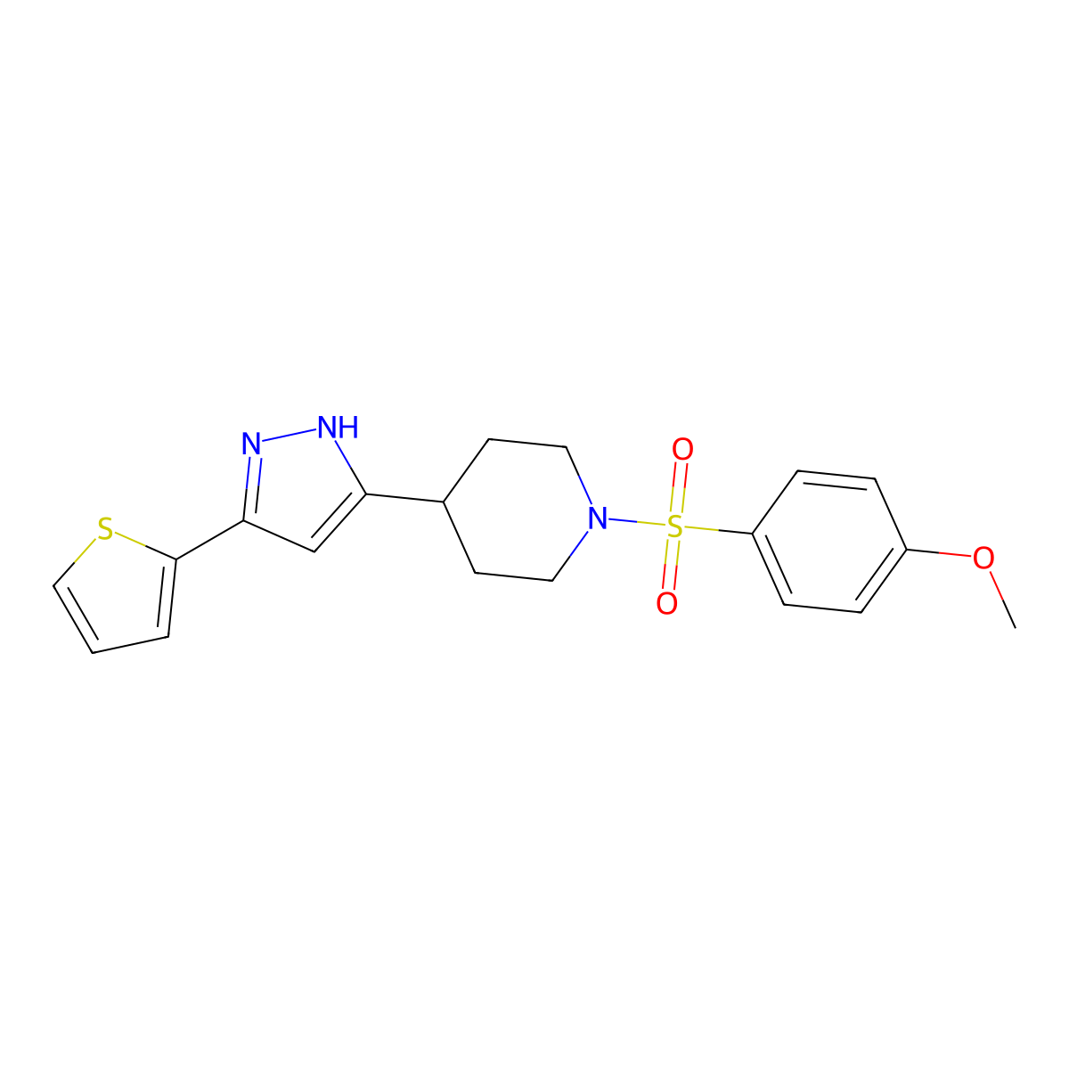 methyl 4-({4-[5-(2-thienyl)-1H-pyrazol-3-yl]piperidino}sulfonyl)phenyl ether molecular structure, CAS 321848-34-4