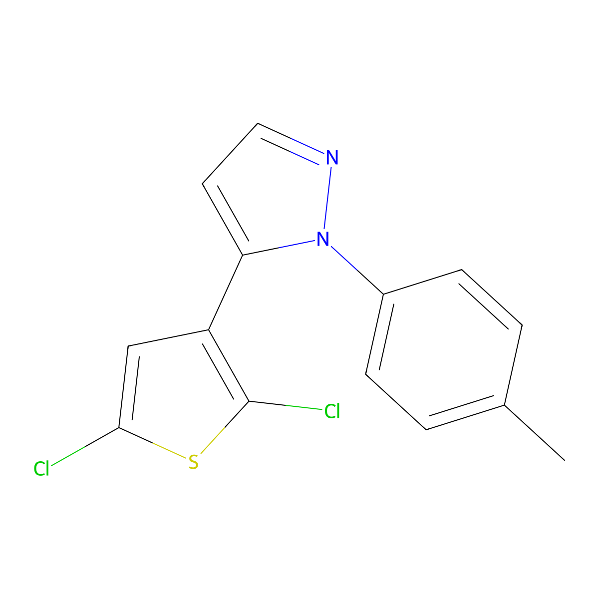 5-(2,5-dichloro-3-thienyl)-1-(4-methylphenyl)-1H-pyrazole molecular structure, CAS 321848-38-8