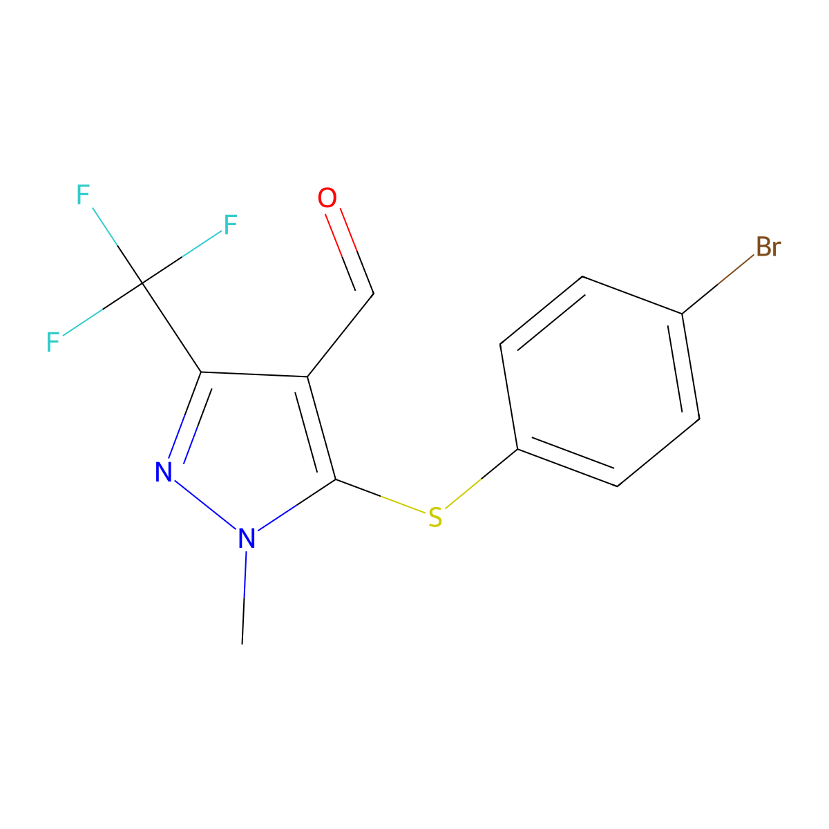 5-[(4-Bromophenyl)sulfanyl]-1-methyl-3-(trifluoromethyl)-1H-pyrazole-4-carbaldehyde molecular structure, CAS 321848-45-7