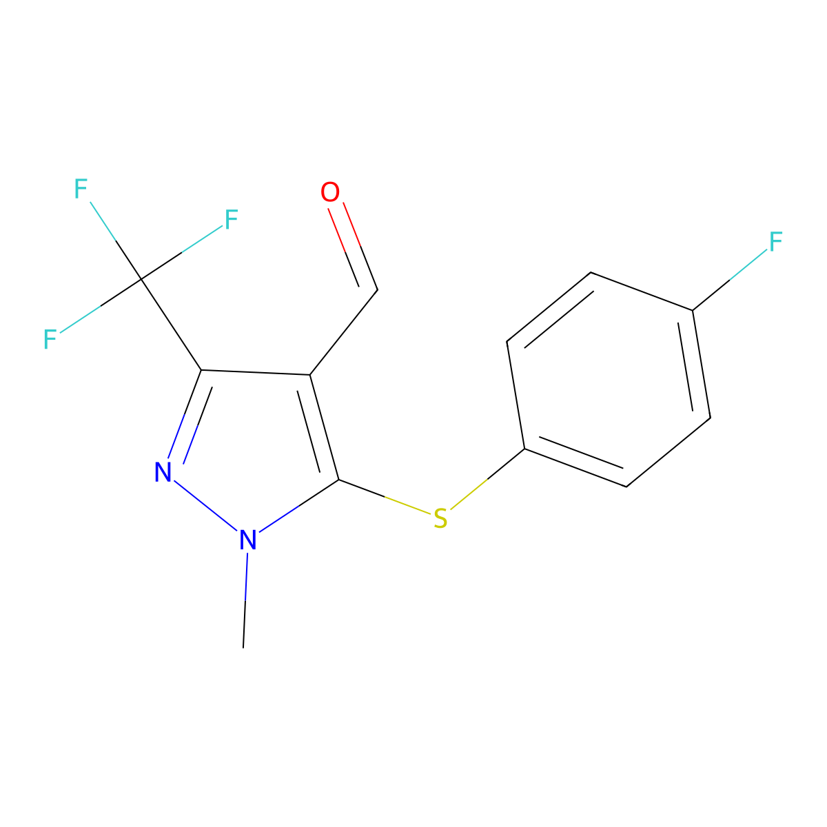 5-[(4-Fluorophenyl)sulfanyl]-1-methyl-3-(trifluoromethyl)-1H-pyrazole-4-carbaldehyde molecular structure, CAS 321848-46-8
