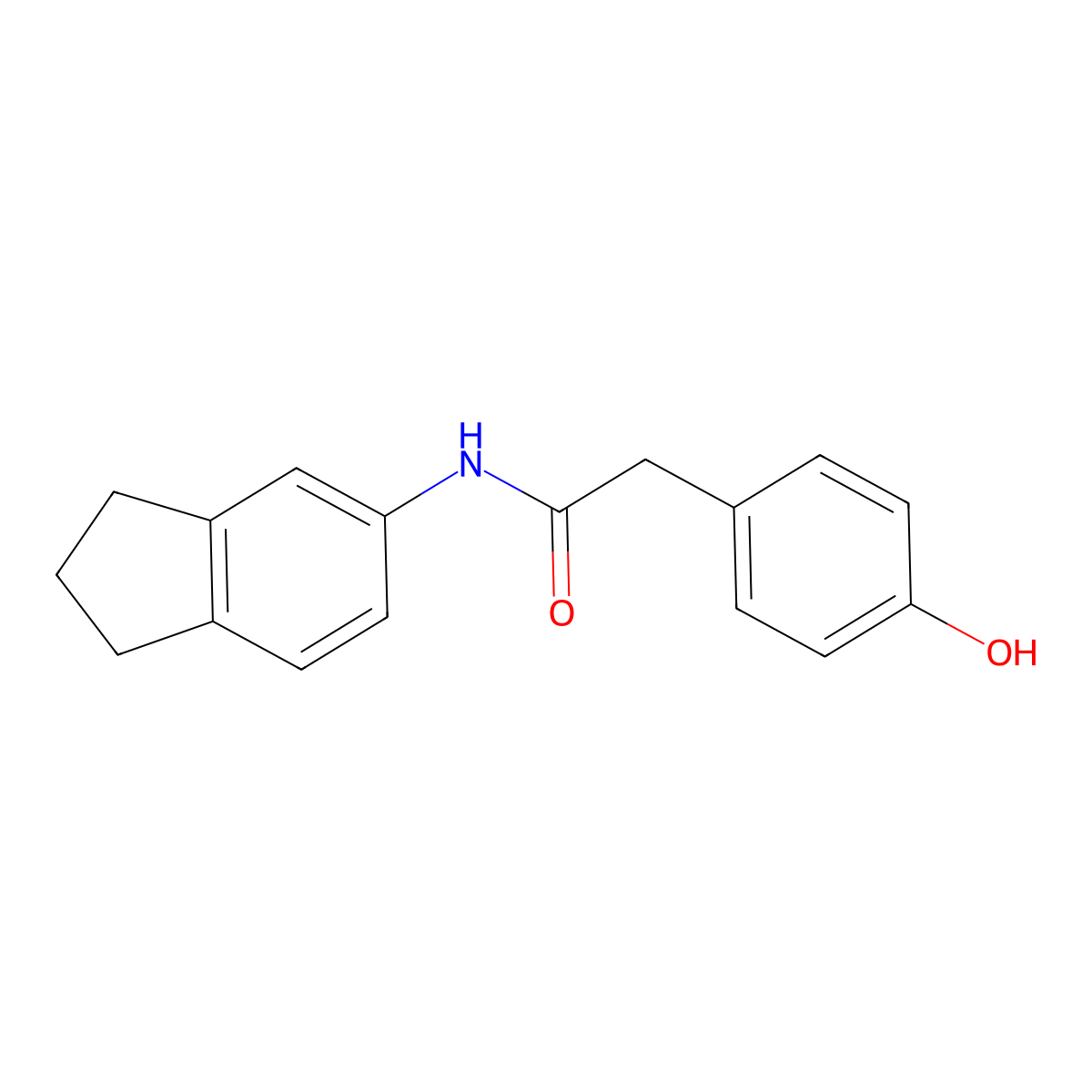 N-(2,3-dihydro-1H-inden-5-yl)-2-(4-hydroxyphenyl)acetamide molecular structure, CAS 321853-28-5