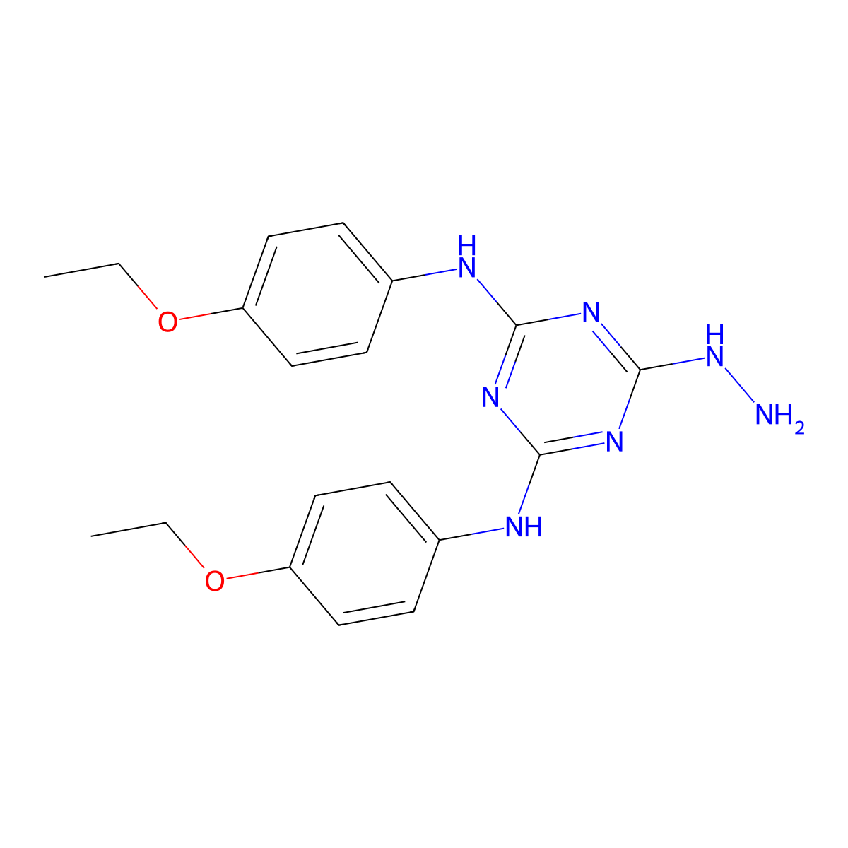 N,N'-bis(4-ethoxyphenyl)-6-hydrazinyl-1,3,5-triazine-2,4-diamine molecular structure, CAS 321896-89-3