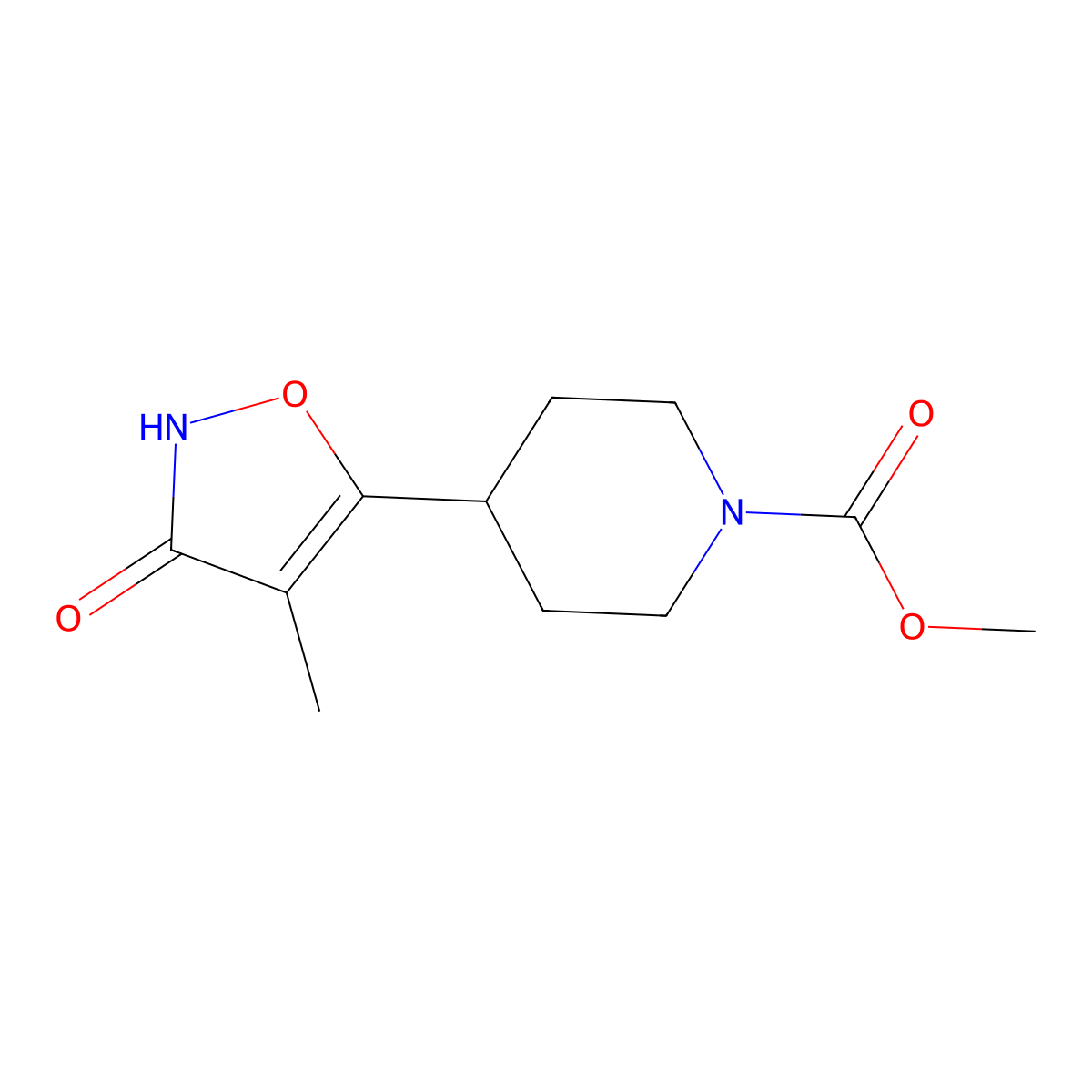 Methyl 4-(3-hydroxy-4-methylisoxazol-5-yl)piperidine-1-carboxylate molecular structure, CAS 321904-86-3
