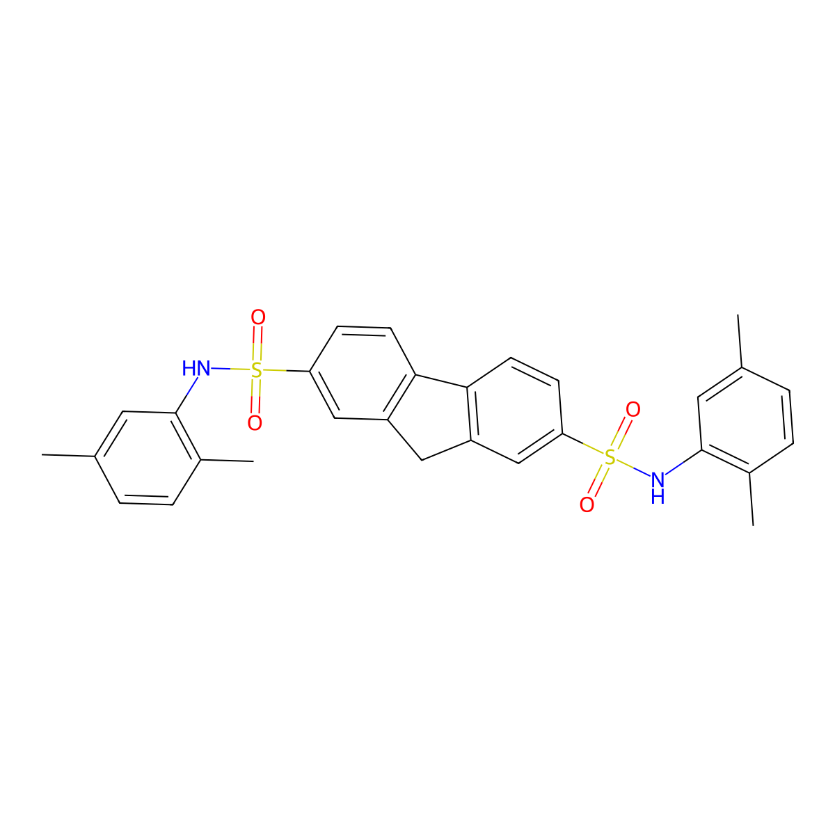 N2,N7-Bis(2,5-dimethylphenyl)-9H-fluorene-2,7-disulfonamide molecular structure, CAS 321941-97-3