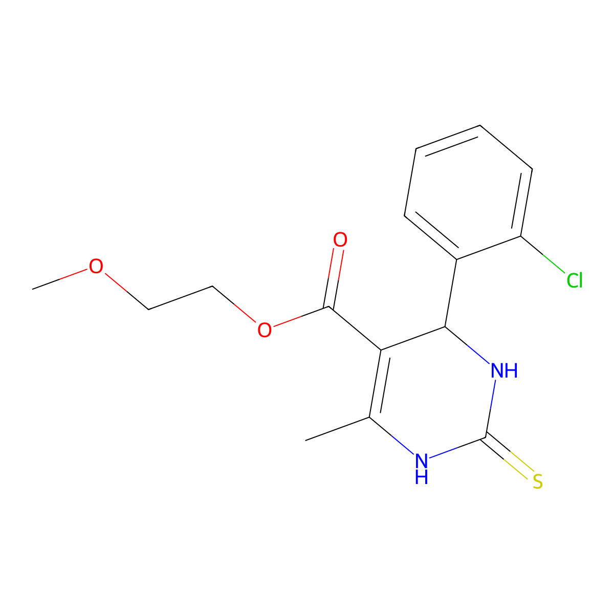2-Methoxyethyl 4-(2-chlorophenyl)-6-methyl-2-thioxo-1,2,3,4-tetrahydropyrimidine-5-carboxylate molecular structure, CAS 321943-41-3