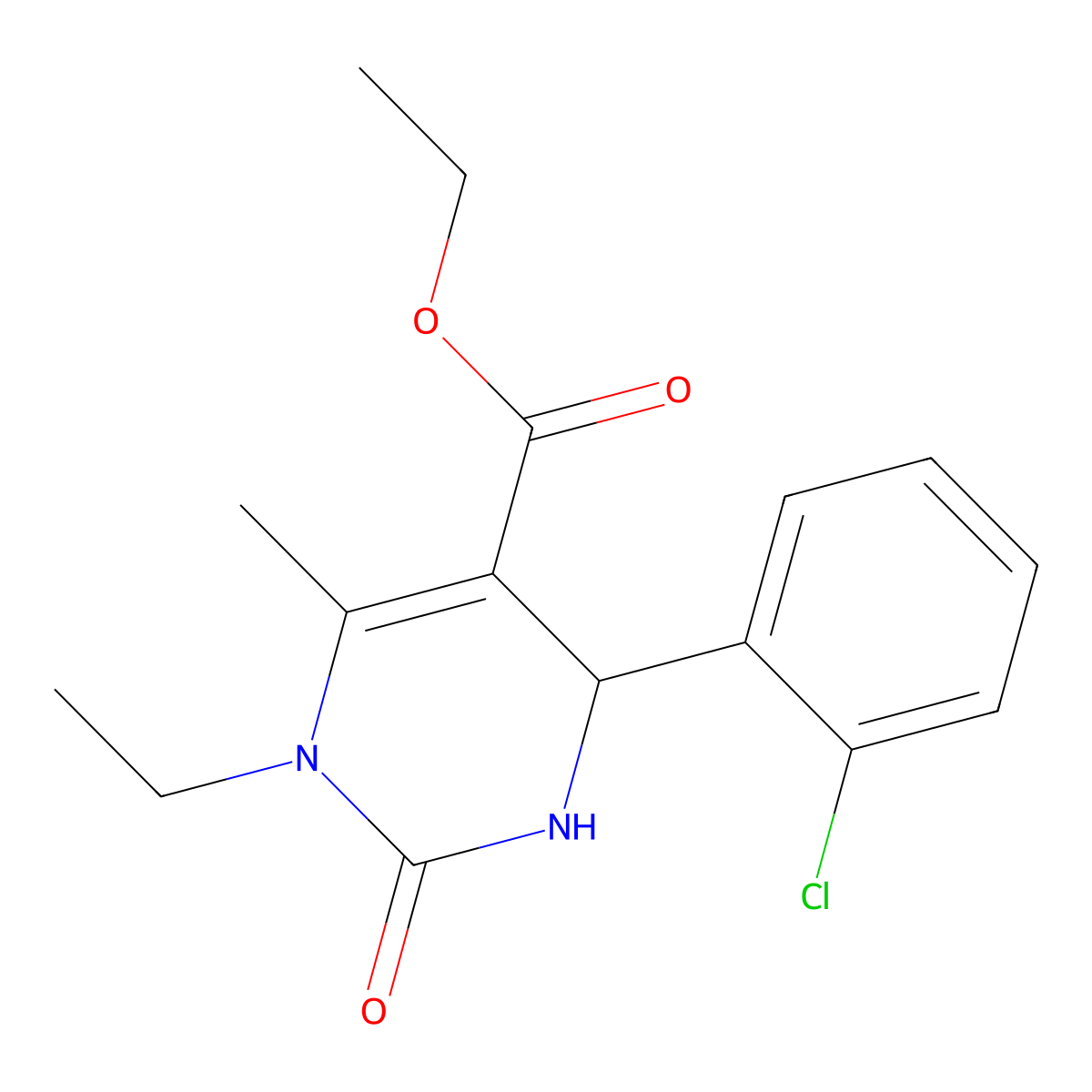 Ethyl 4-(2-chlorophenyl)-1-ethyl-6-methyl-2-oxo-1,2,3,4-tetrahydropyrimidine-5-carboxylate molecular structure, CAS 321943-46-8