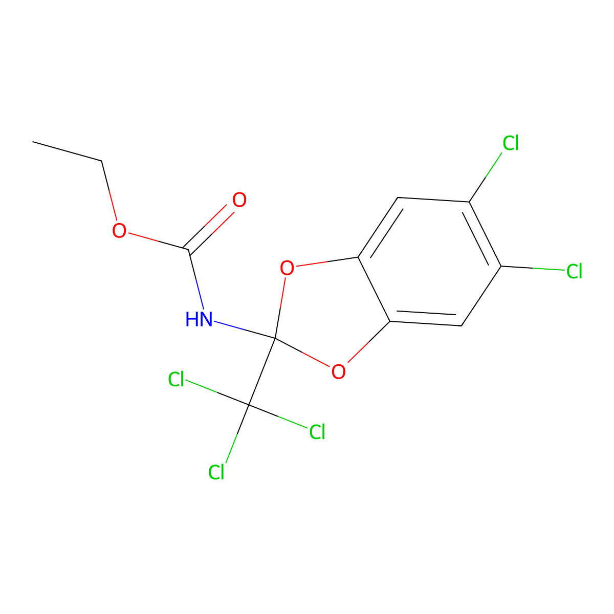 Ethyl 5,6-dichloro-2-(trichloromethyl)-1,3-benzodioxol-2-ylcarbamate molecular structure, CAS 321944-19-8