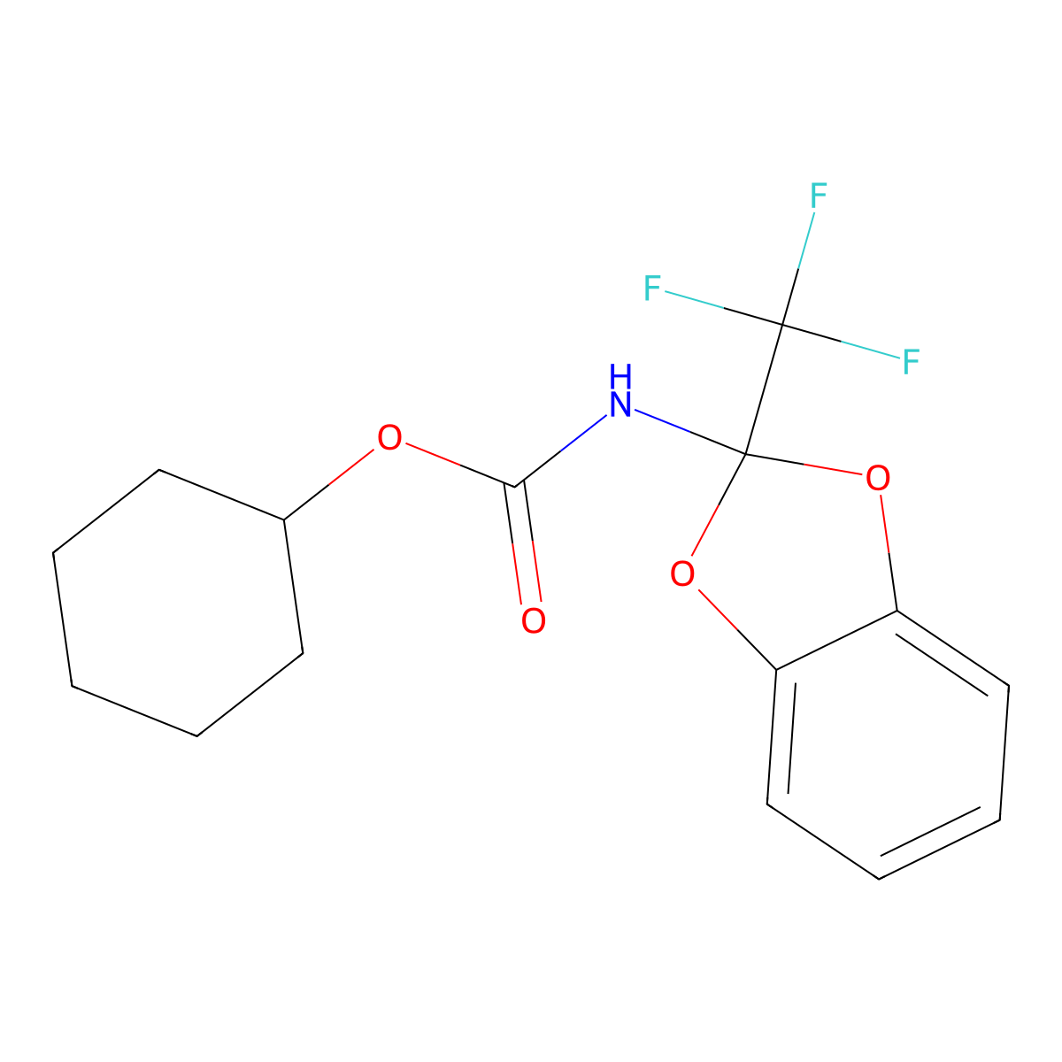 Cyclohexyl (2-(trifluoromethyl)benzo[d][1,3]dioxol-2-yl)carbamate molecular structure, CAS 321944-20-1