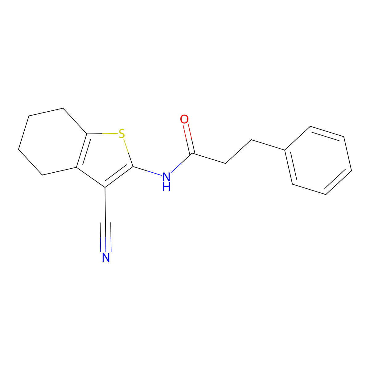 N-(3-cyano-4,5,6,7-tetrahydro-1-benzothiophen-2-yl)-3-phenylpropanamide molecular structure, CAS 321945-24-8