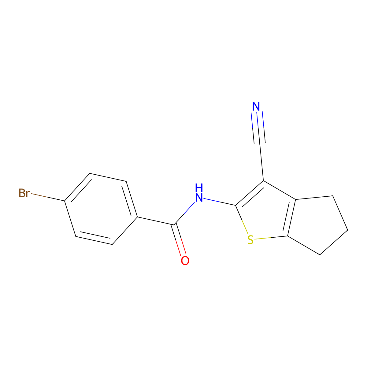 4-bromo-N-(3-cyano-5,6-dihydro-4H-cyclopenta[b]thiophen-2-yl)benzamide molecular structure, CAS 321945-30-6