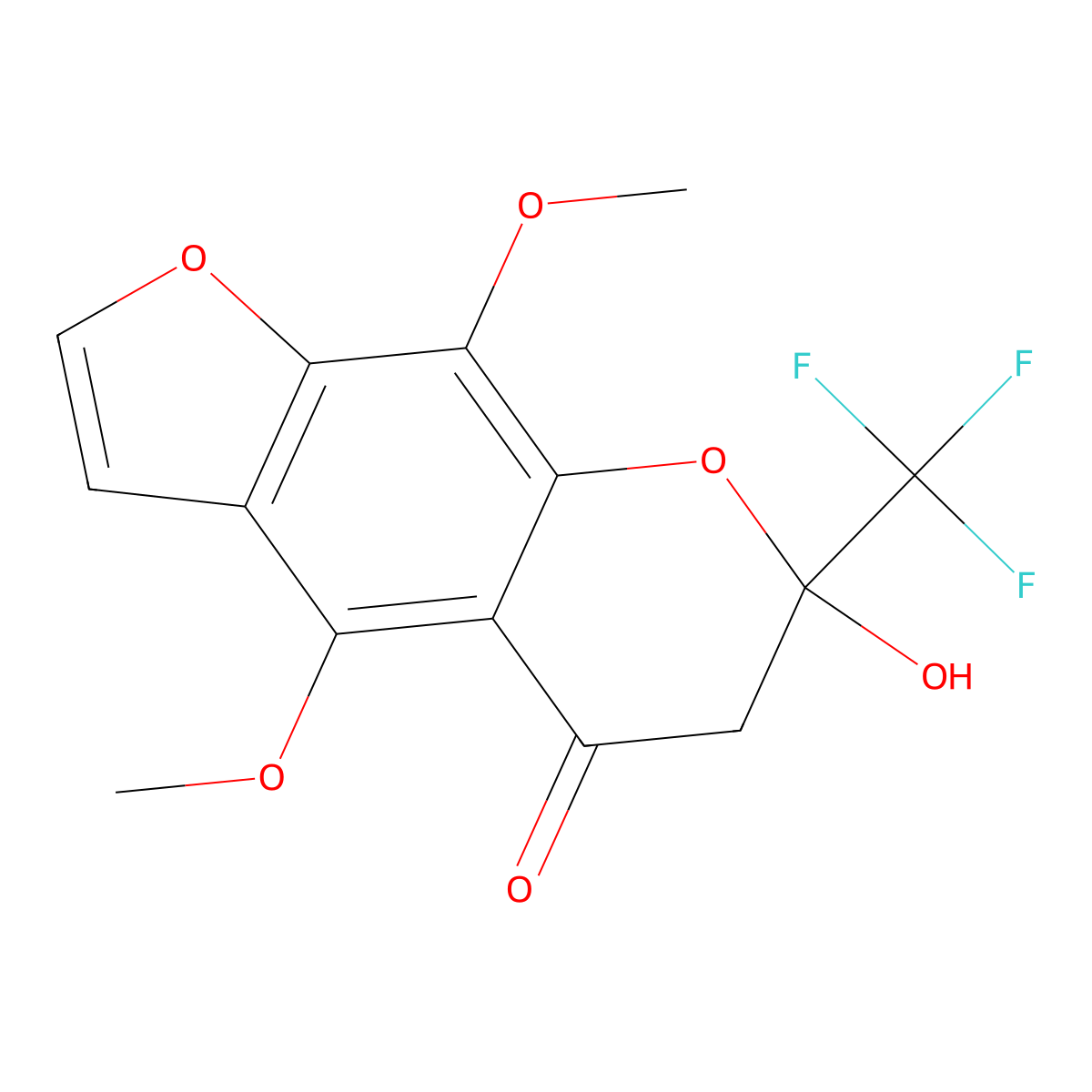 7-hydroxy-4,9-dimethoxy-7-(trifluoromethyl)-6,7-dihydro-5H-furo[3,2-g]chromen-5-one molecular structure, CAS 321965-75-7