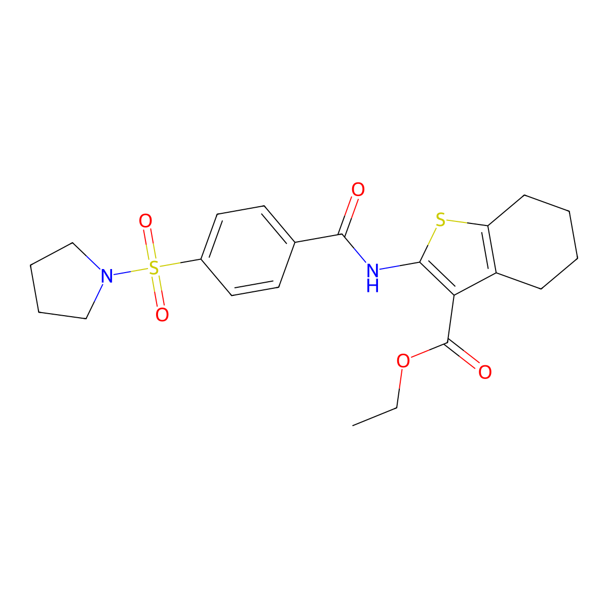 Ethyl 2-(4-(pyrrolidin-1-ylsulfonyl)benzamido)-4,5,6,7-tetrahydrobenzo[b]thiophene-3-carboxylate molecular structure, CAS 321967-75-3