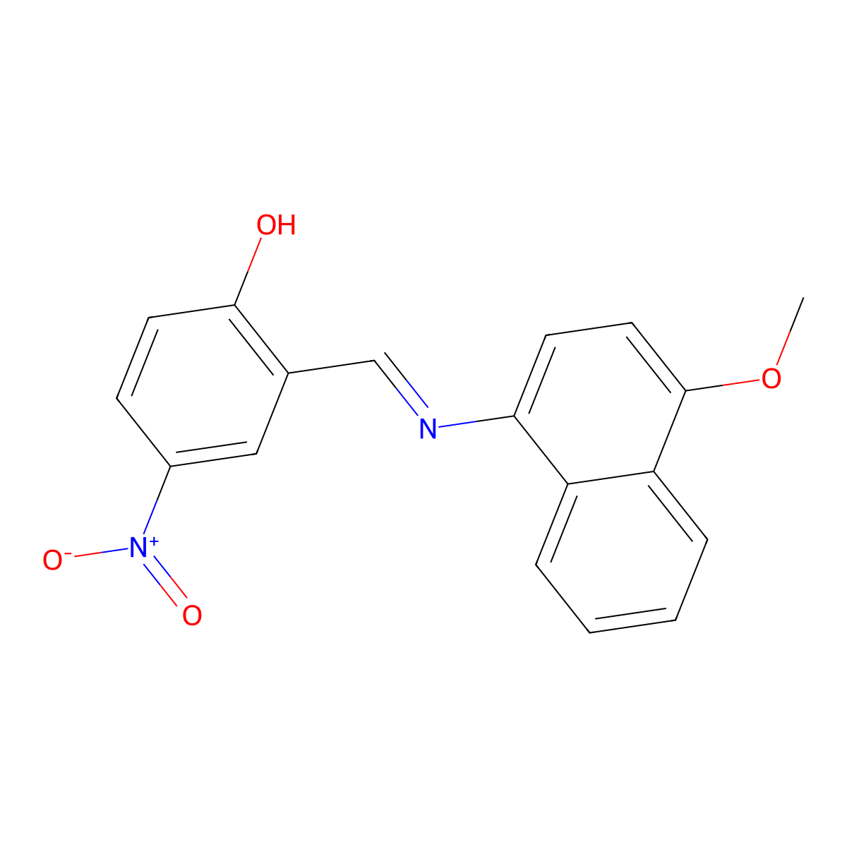 (E)-2-(((4-methoxynaphthalen-1-yl)imino)methyl)-4-nitrophenol molecular structure, CAS 321967-90-2