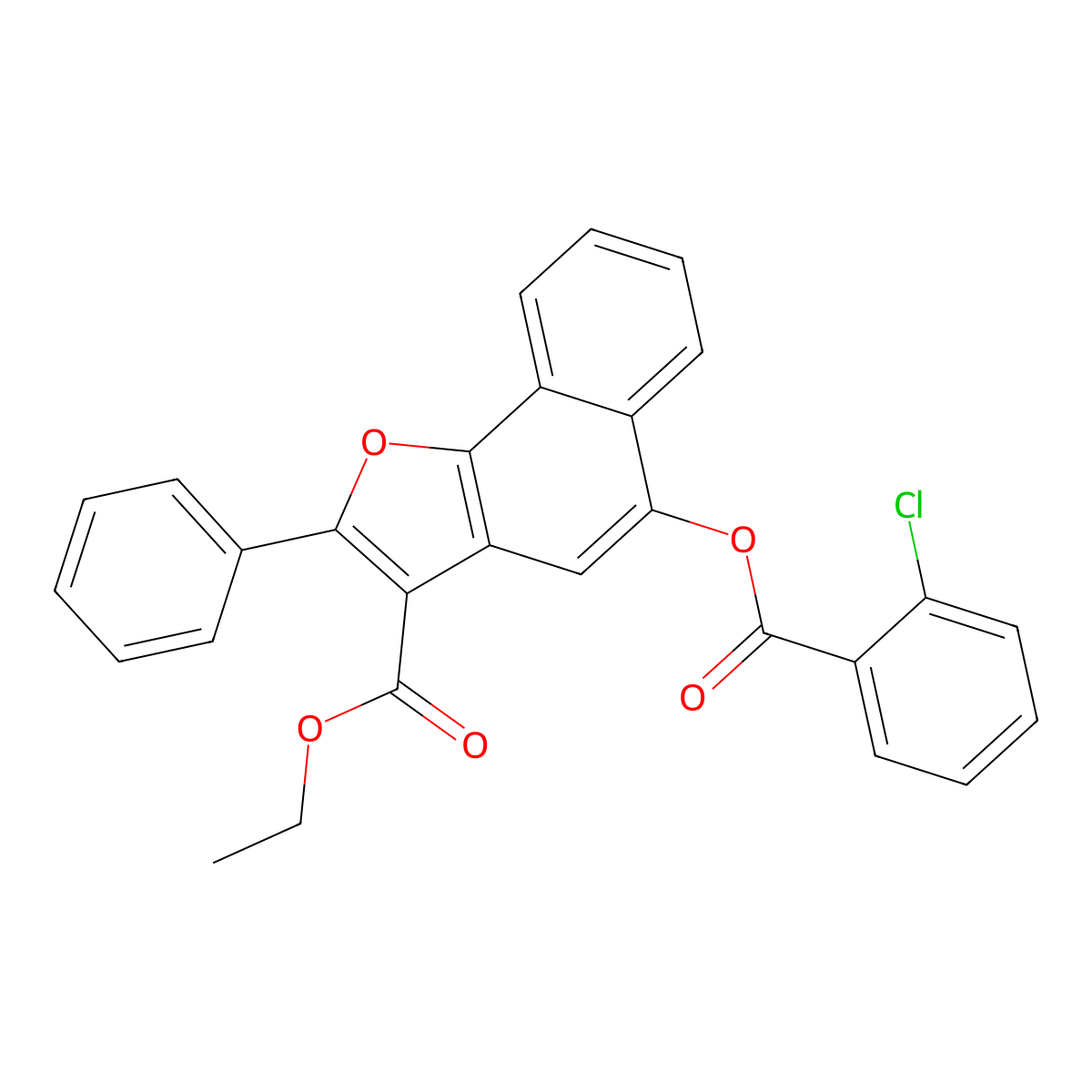 Ethyl 5-((2-chlorobenzoyl)oxy)-2-phenylnaphtho[1,2-b]furan-3-carboxylate molecular structure, CAS 321968-27-8