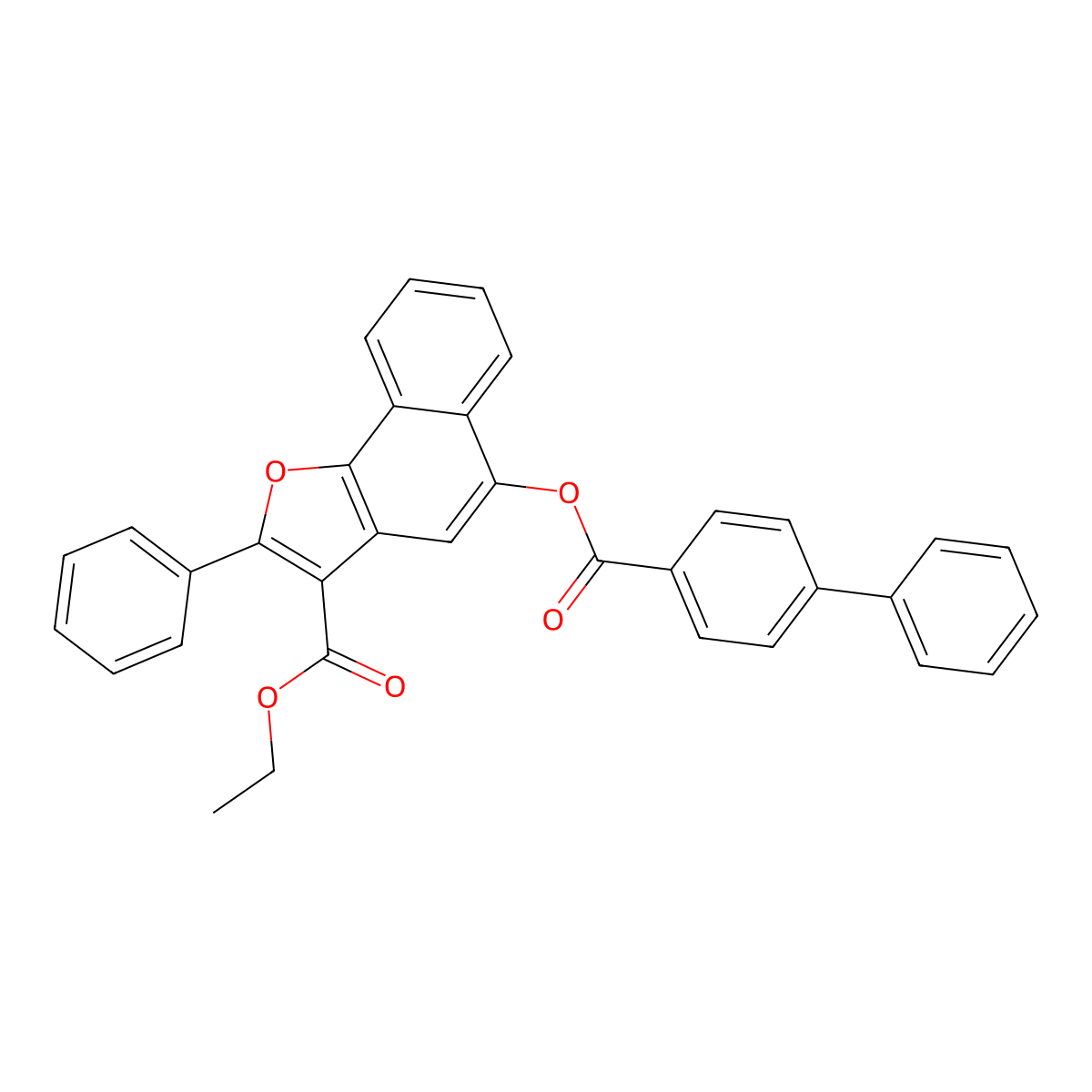 Ethyl 5-(([1,1'-biphenyl]-4-carbonyl)oxy)-2-phenylnaphtho[1,2-b]furan-3-carboxylate molecular structure, CAS 321968-31-4