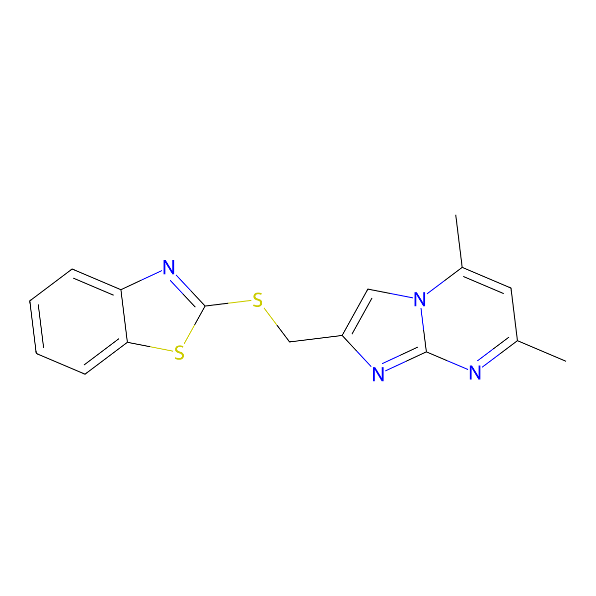 2-(Benzothiazol-2-ylsulfanylmethyl)-5,7-dimethyl-imidazo[1,2-a]pyrimidine molecular structure, CAS 321970-10-9