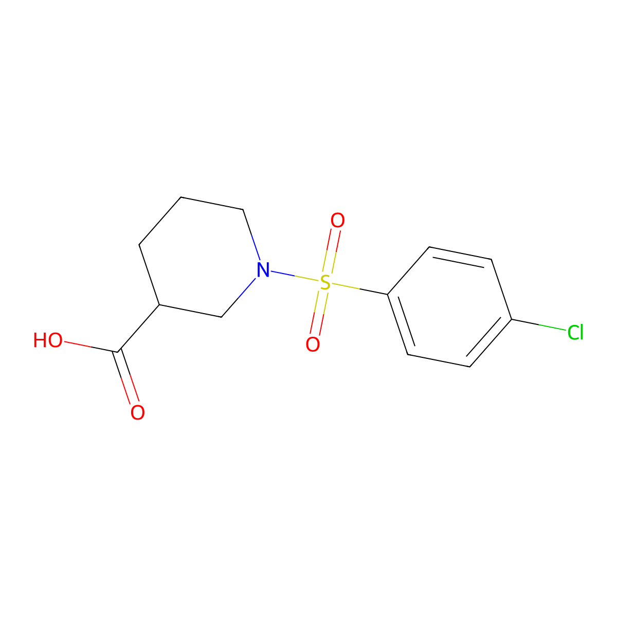 1-((4-Chlorophenyl)sulfonyl)piperidine-3-carboxylic acid molecular structure, CAS 321970-56-3