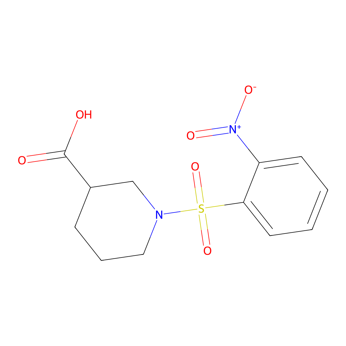 1-[(2-Nitrophenyl)sulfonyl]piperidine-3-carboxylic acid molecular structure, CAS 321970-58-5