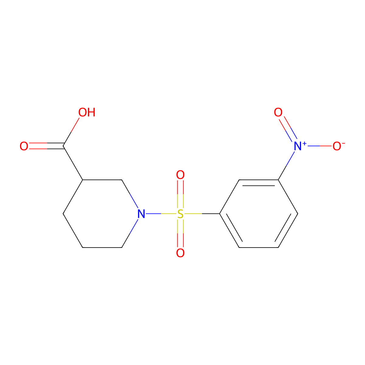 3-Piperidinecarboxylic acid, 1-[(3-nitrophenyl)sulfonyl]- molecular structure, CAS 321970-60-9