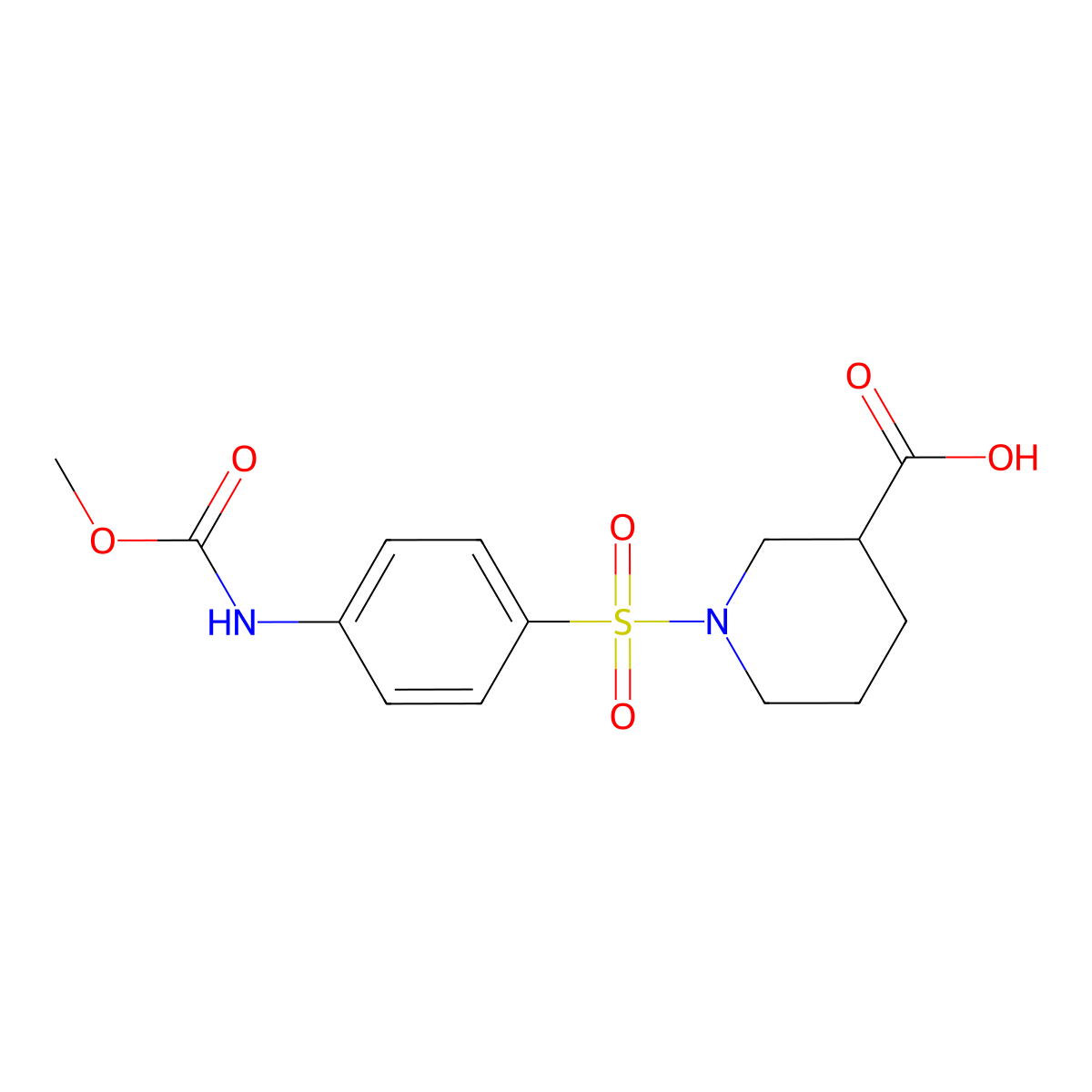 1-[4-(methoxycarbonylamino)phenyl]sulfonylpiperidine-3-carboxylic Acid molecular structure, CAS 321970-64-3