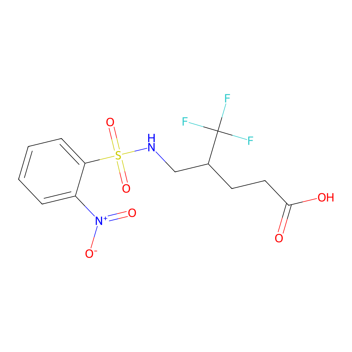 5,5,5-Trifluoro-4-[[[(2-nitrophenyl)sulfonyl]amino]methyl]pentanoic acid molecular structure, CAS 321970-82-5