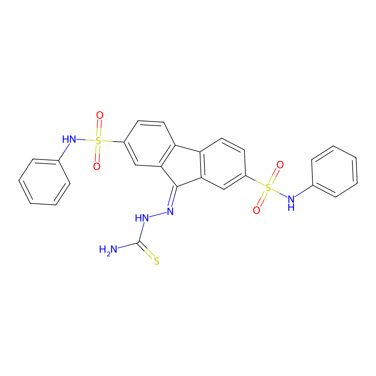 2-(2,7-bis(N-phenylsulfamoyl)-9H-fluoren-9-ylidene)hydrazinecarbothioamide molecular structure, CAS 321979-67-3