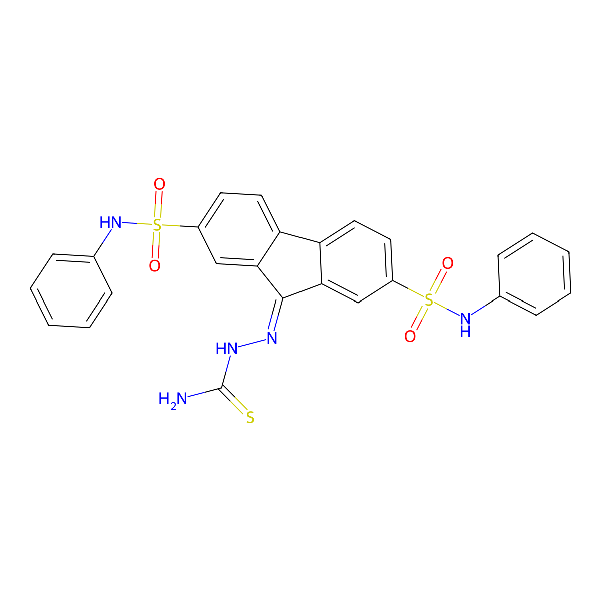 2-(2,7-bis(N-phenylsulfamoyl)-9H-fluoren-9-ylidene)hydrazinecarbothioamide molecular structure, CAS 321979-67-3