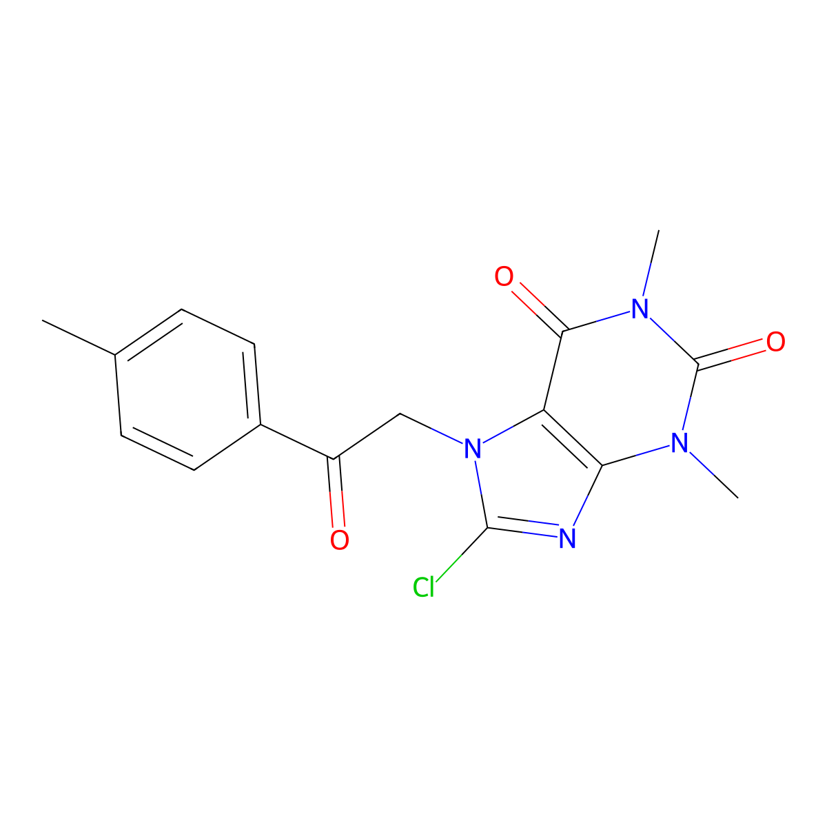 8-chloro-1,3-dimethyl-7-(2-oxo-2-(p-tolyl)ethyl)-1H-purine-2,6(3H,7H)-dione molecular structure, CAS 321981-03-7