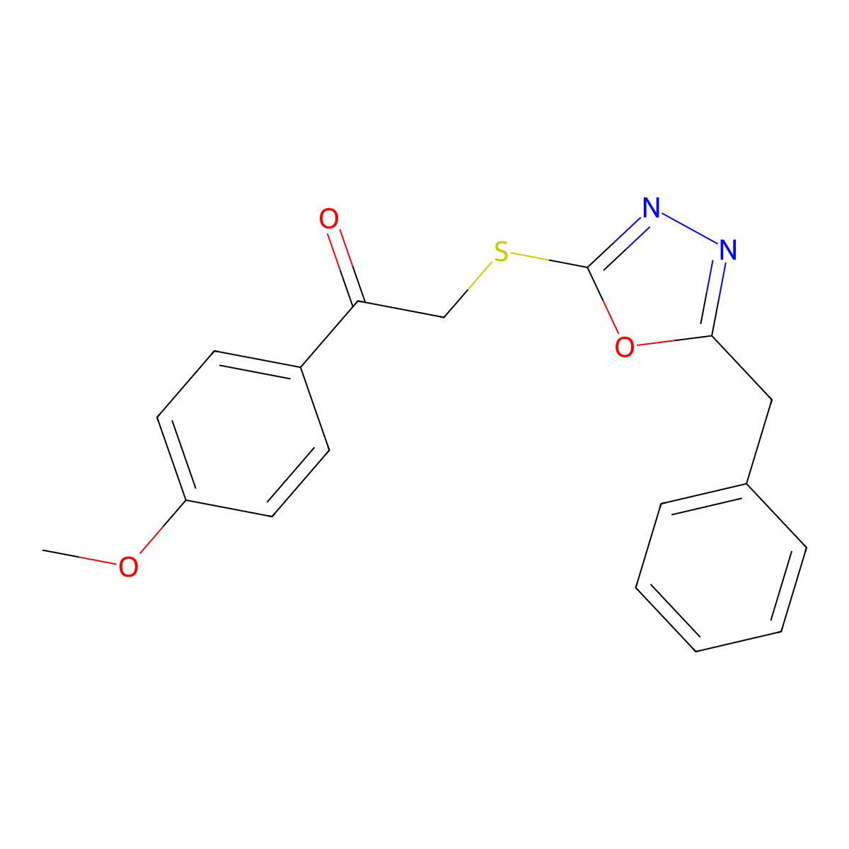 2-(5-Benzyl-[1,3,4]oxadiazol-2-ylsulfanyl)-1-(4-methoxy-phenyl)-ethanone molecular structure, CAS 321981-05-9